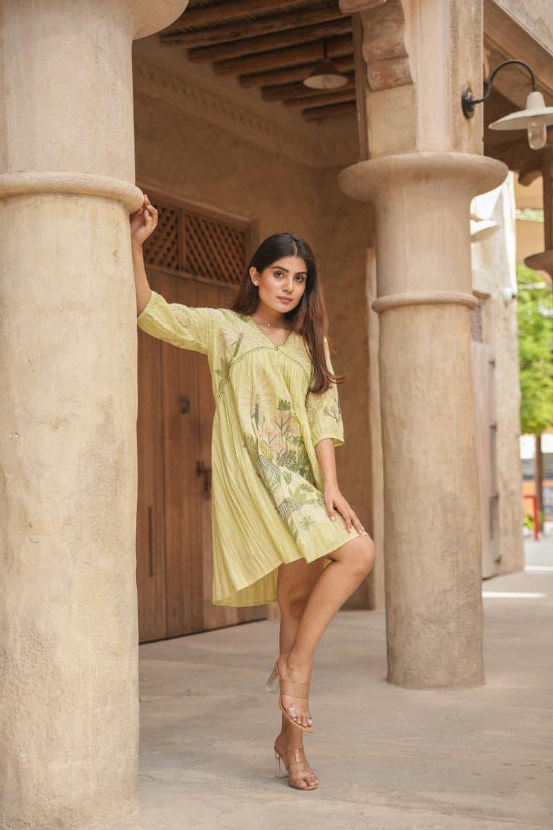 Cotton Embroidered Alia Cut Tunic Dress 2 - Freyaa