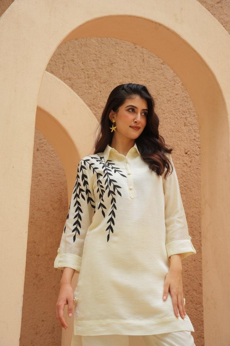 Pure Cotton Embroidered High-Low Tunic & Trouser Cord Set