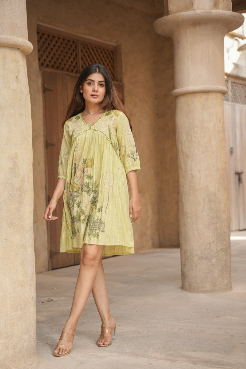 Cotton Embroidered Alia Cut Tunic Dress 4 - Freyaa