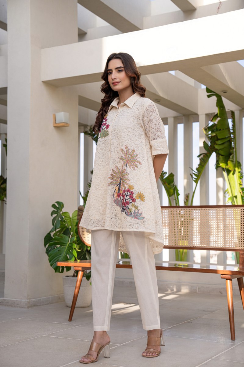 Floral Cotton Embroidered Cord Set