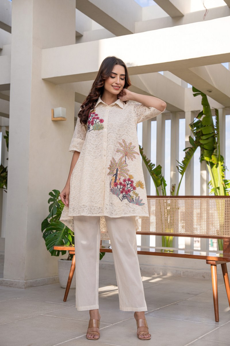 Floral Cotton Embroidered Cord Set