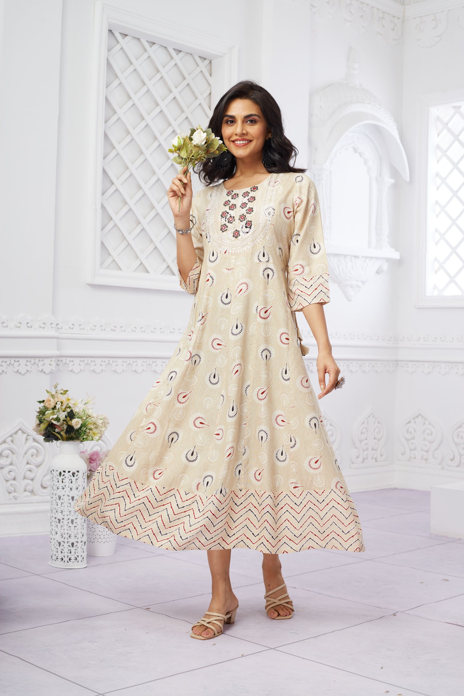 Mul Cotton Embroidery Dress 3 - Freyaa