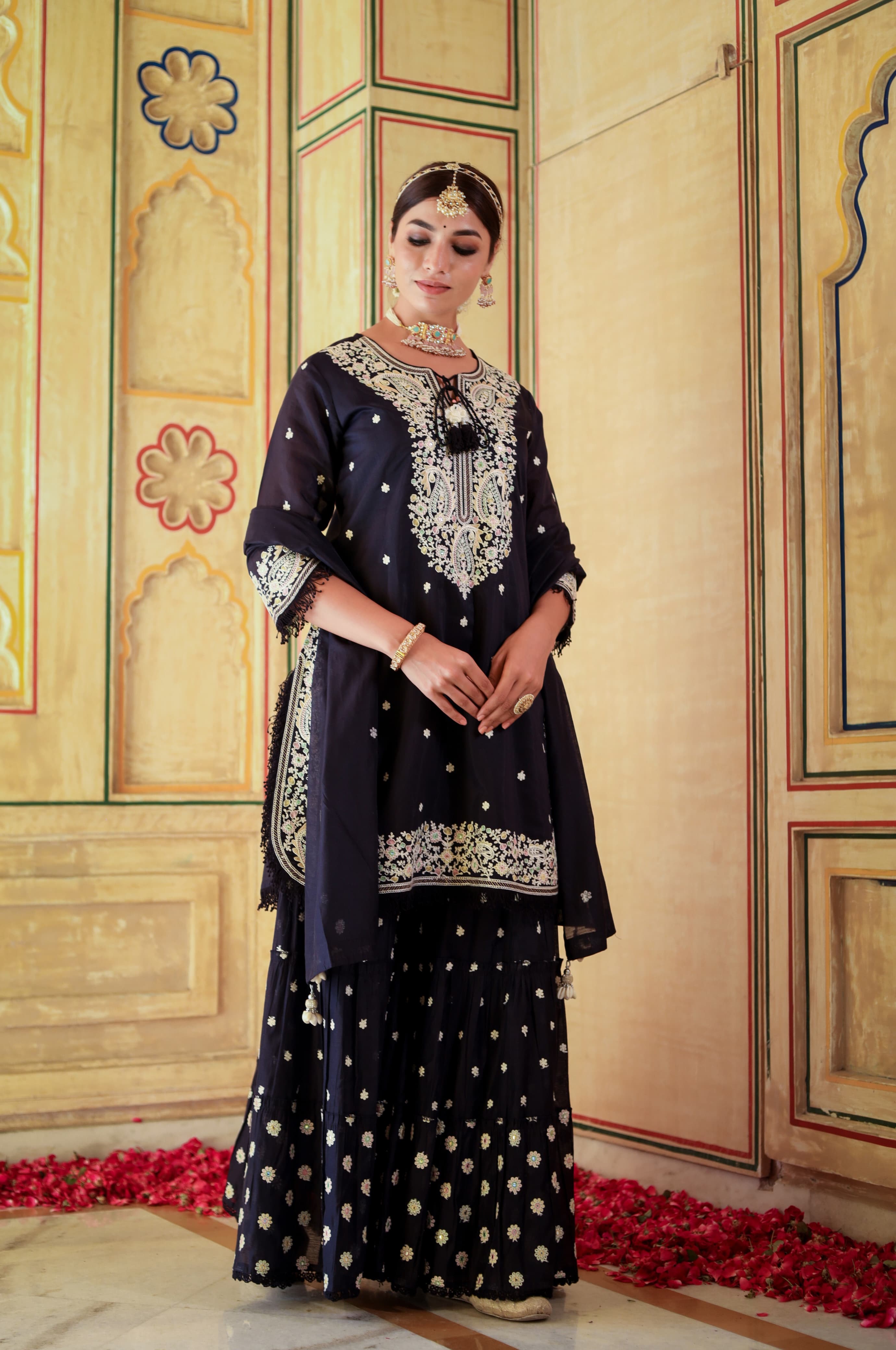 INAYAT BLACK CHANDERI SHARARA SET