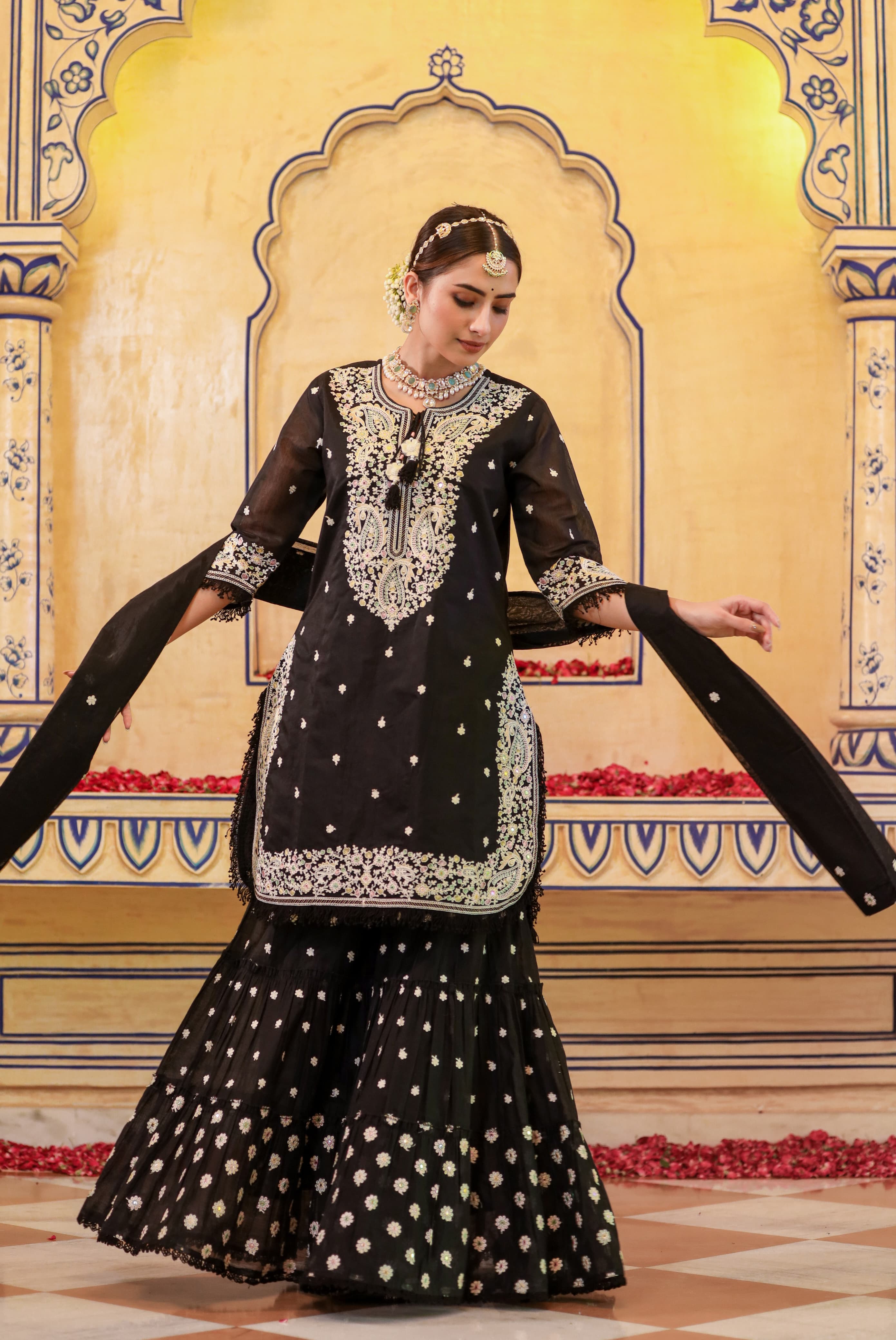 INAYAT BLACK CHANDERI SHARARA SET