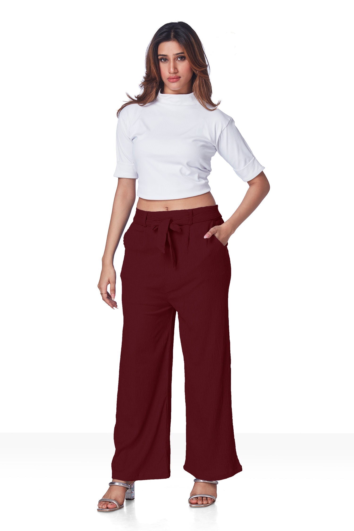 Crush Plazo Pant with Belt