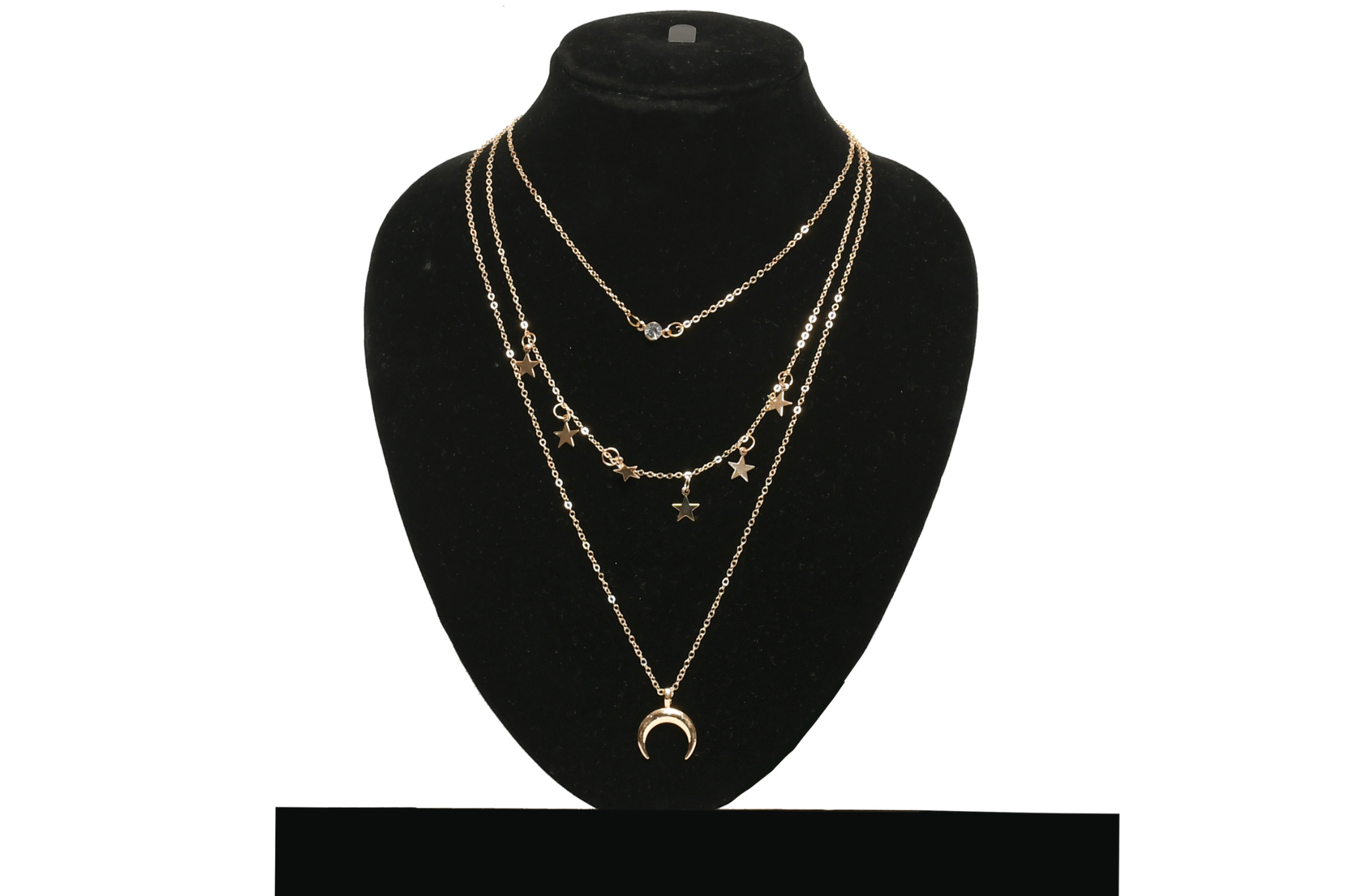 Moon And Star Design Three Layer Chain Necklace - Freyaa