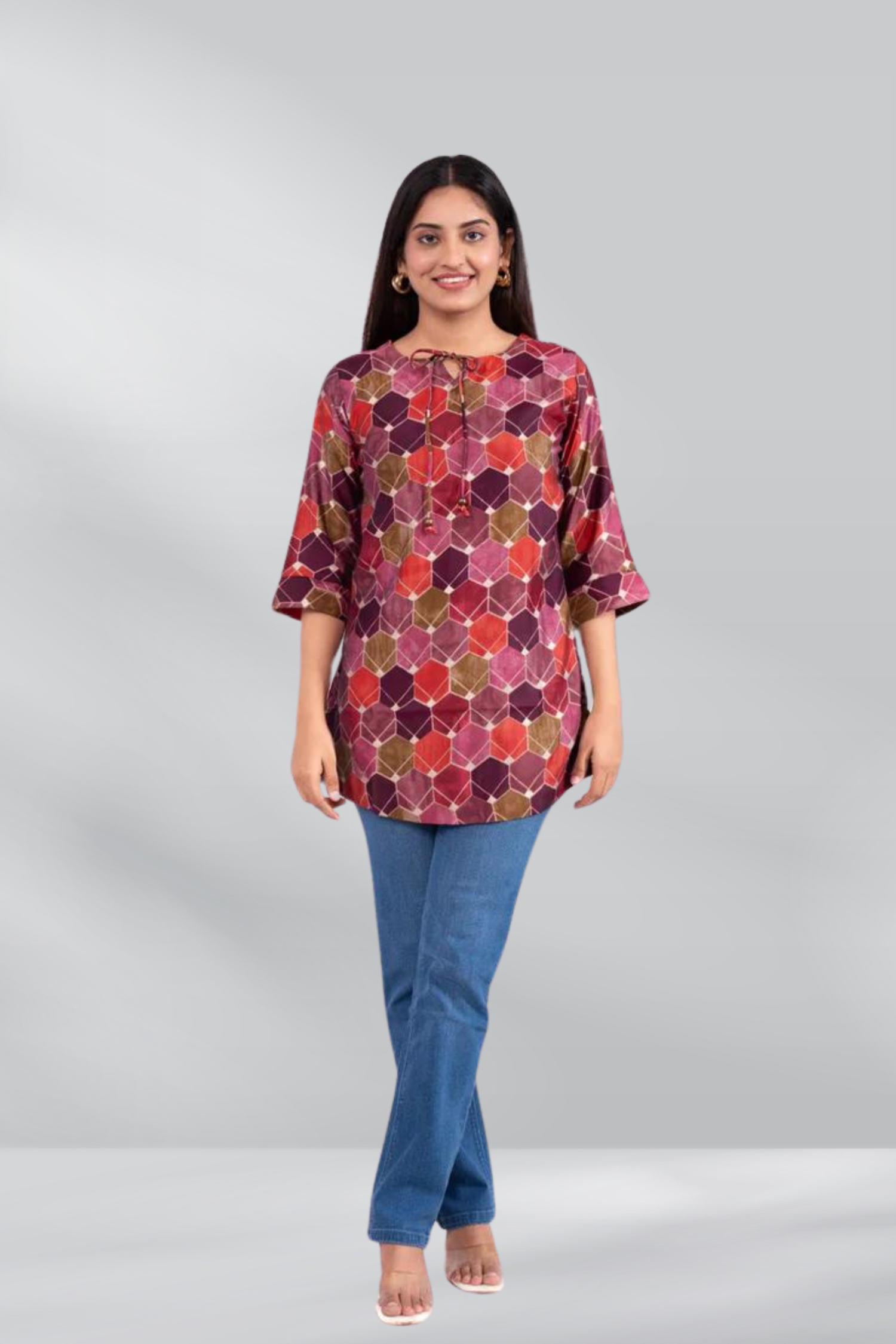 Modal Chandri hexagonal printed tunic top