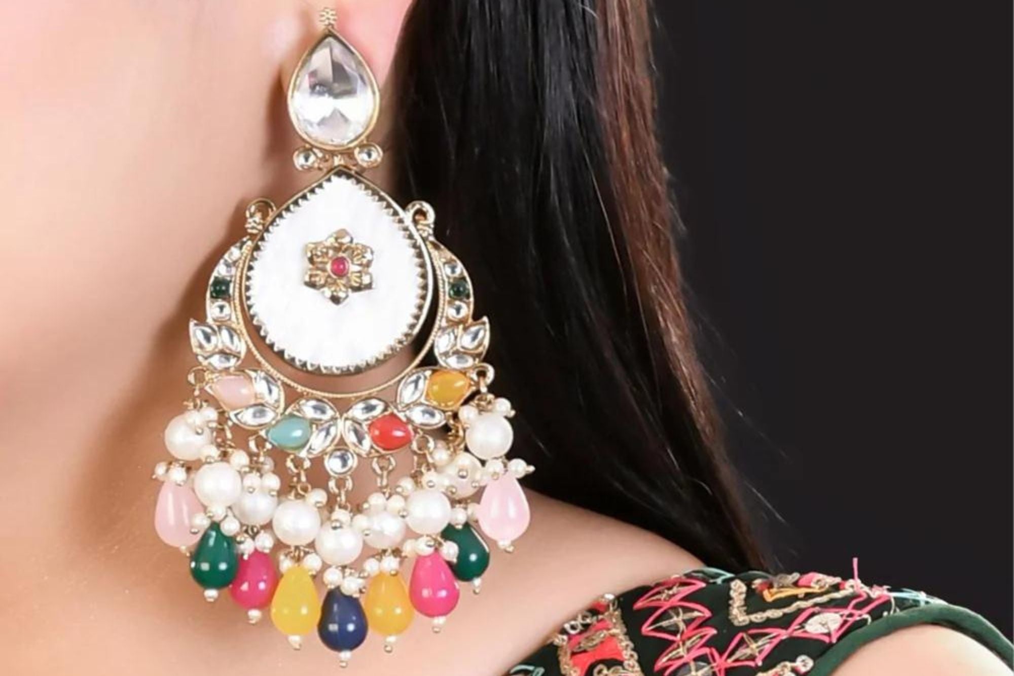 Kundan & Pearl Chandbali Earring 1 - Freyaa