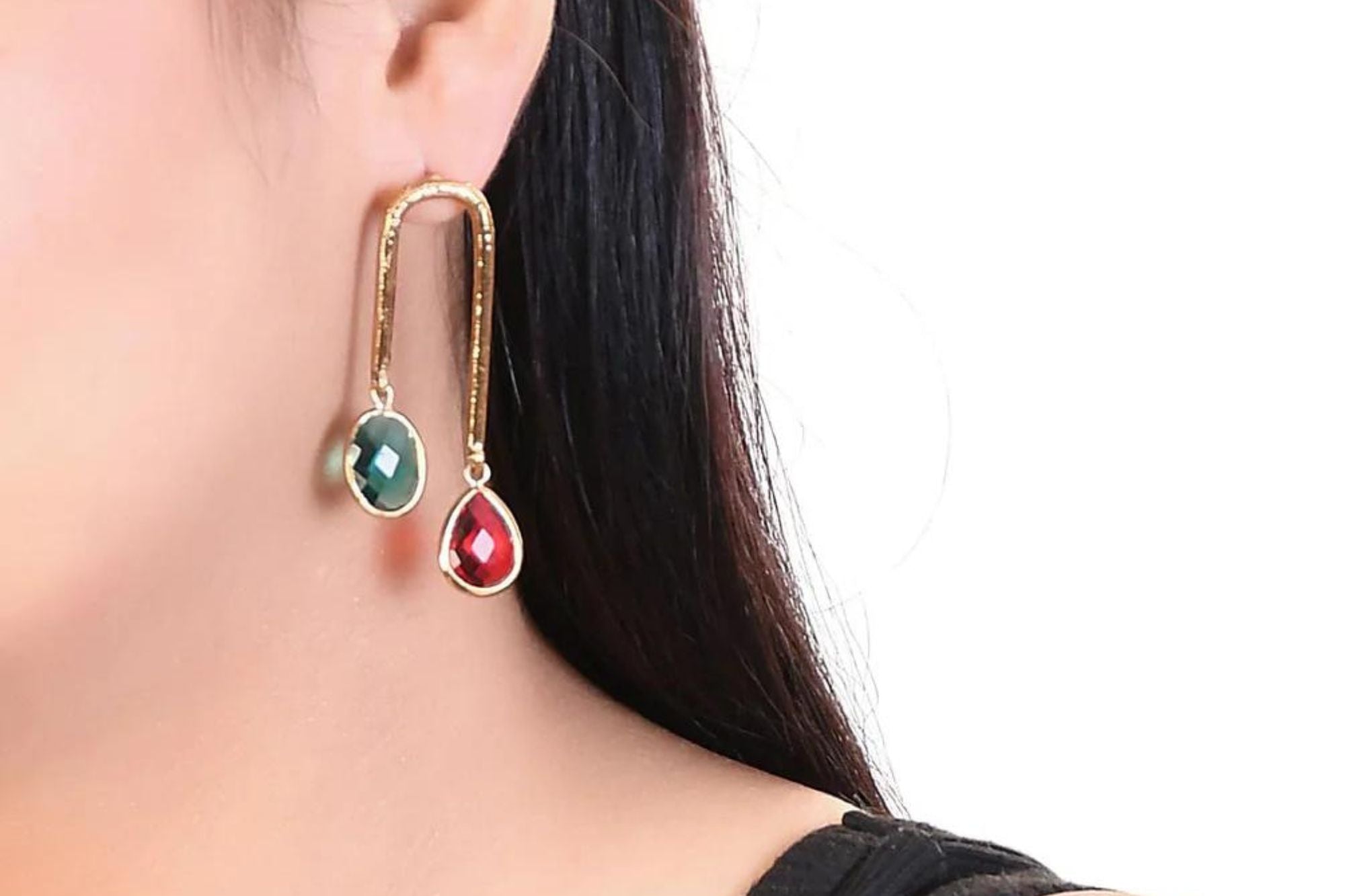 Two Colour Gold Arch Dangle Earring 1 - Freyaa