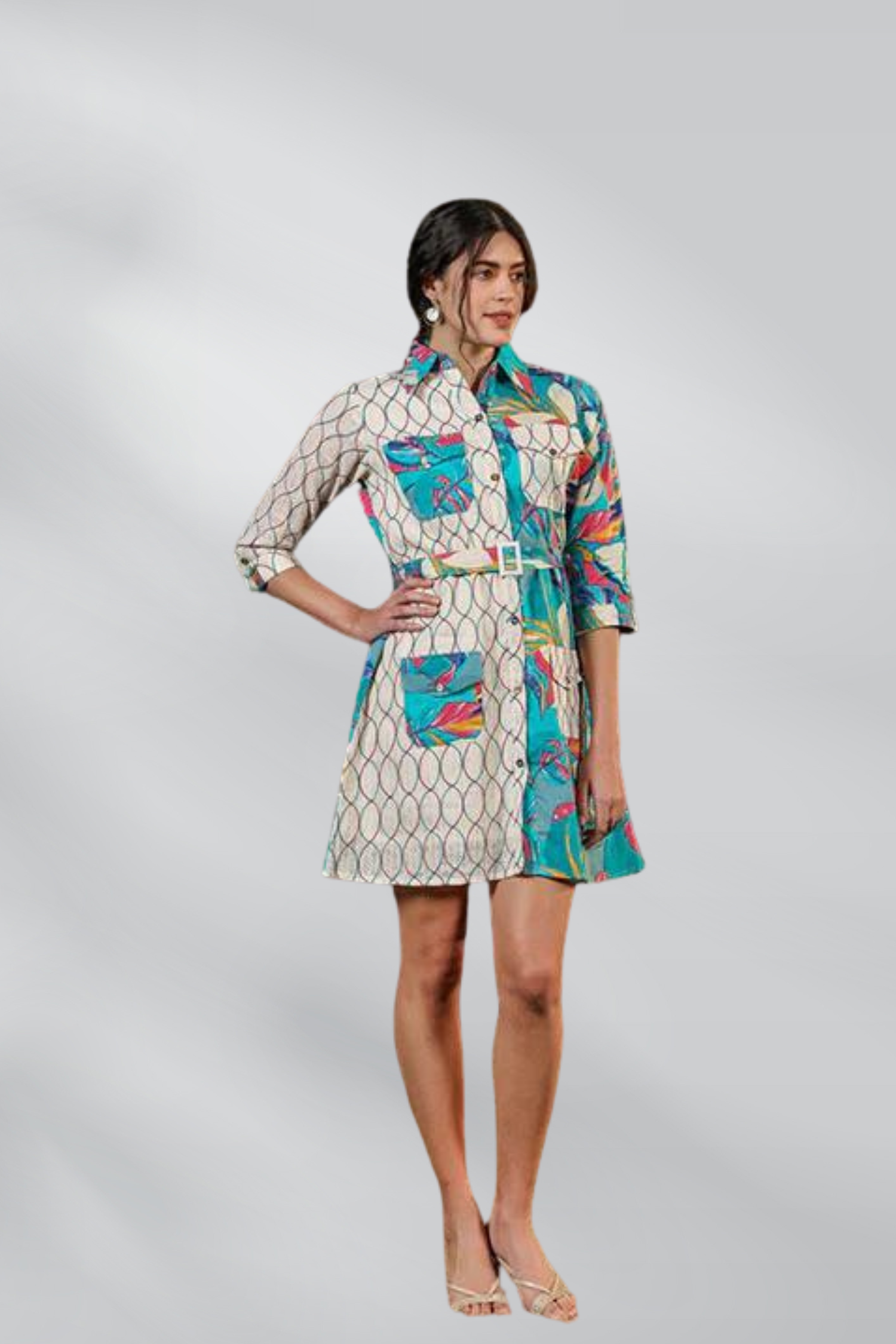 Cotton Multi Color Printed Tunic with Belt