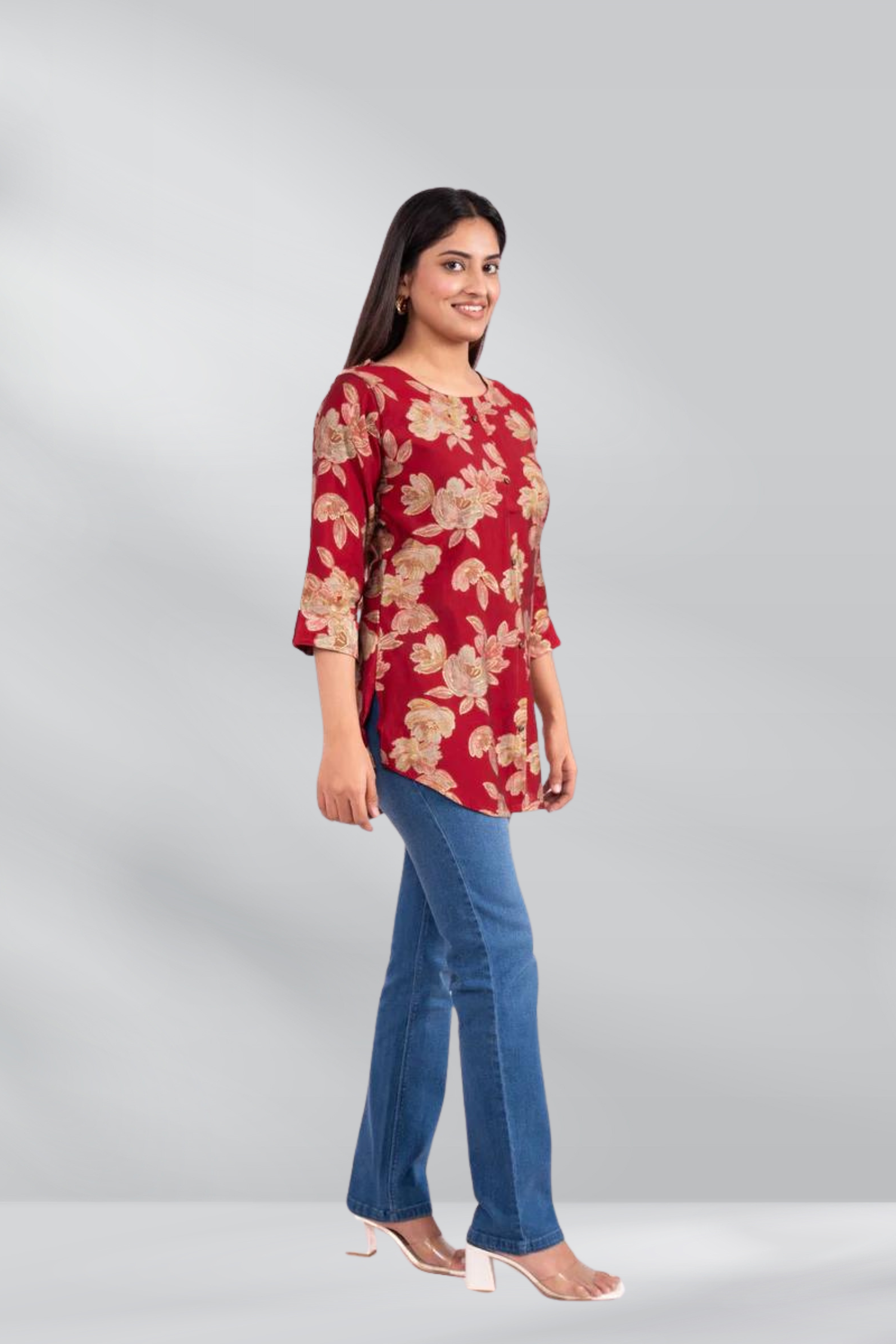 Cotton Floral Foil Printed A line tunic top