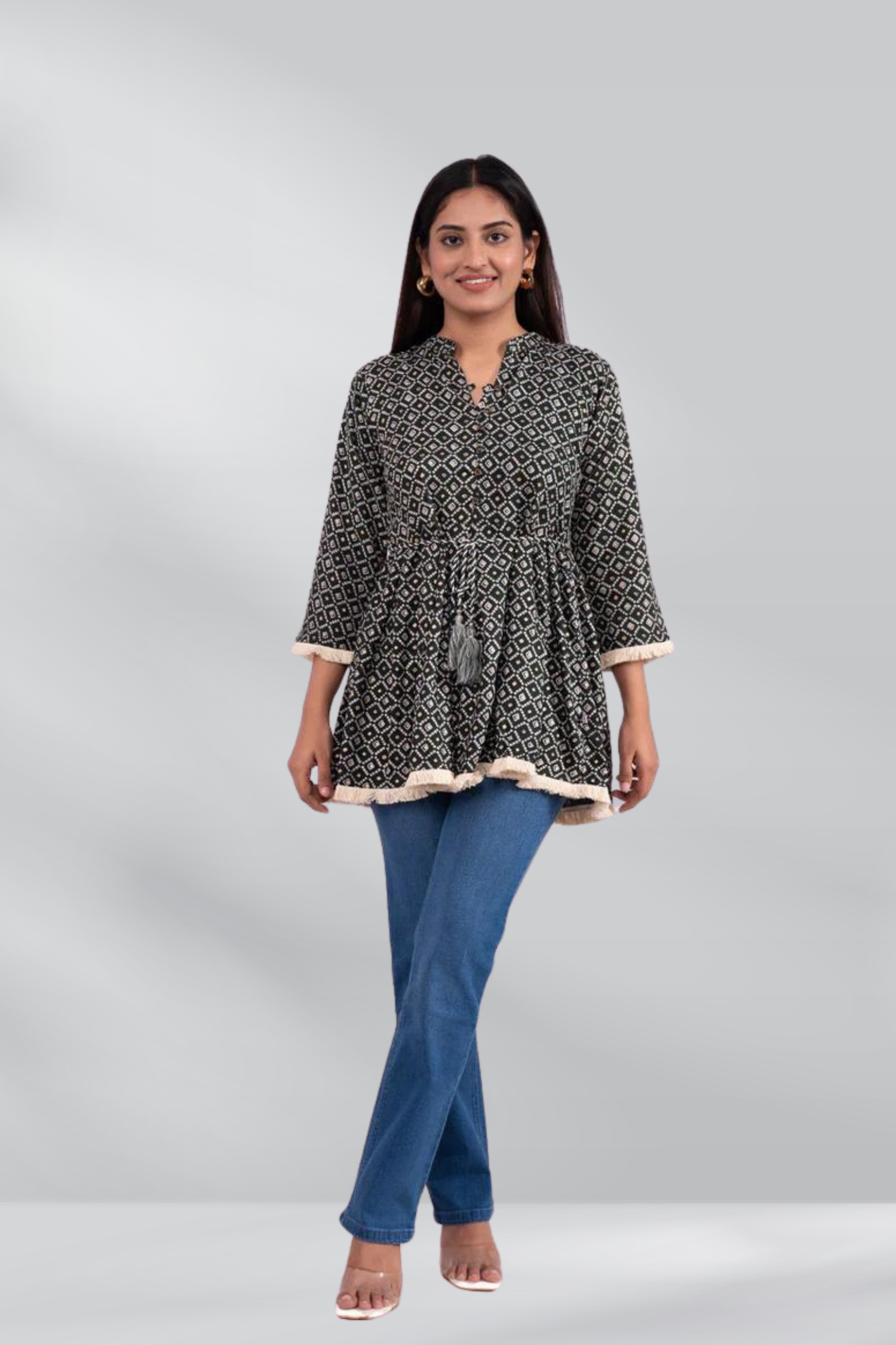 Rayon Bandhini Printed Tunic Top