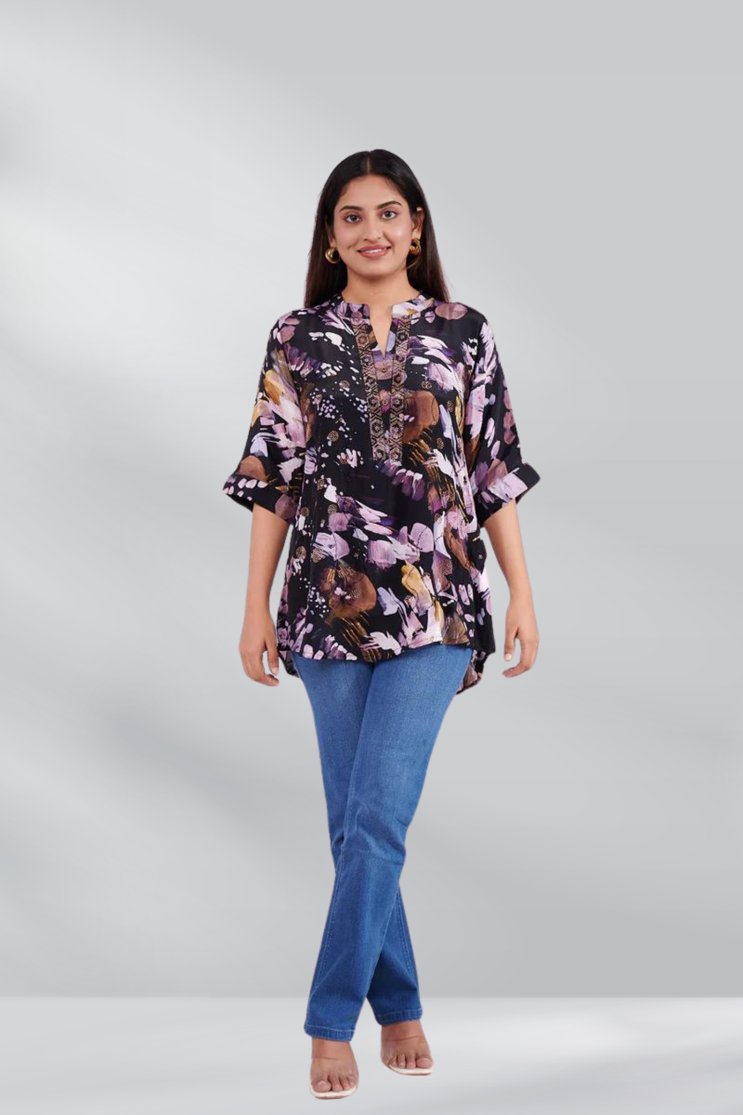 Crepe Floral Printed Tunic Top - Freyaa