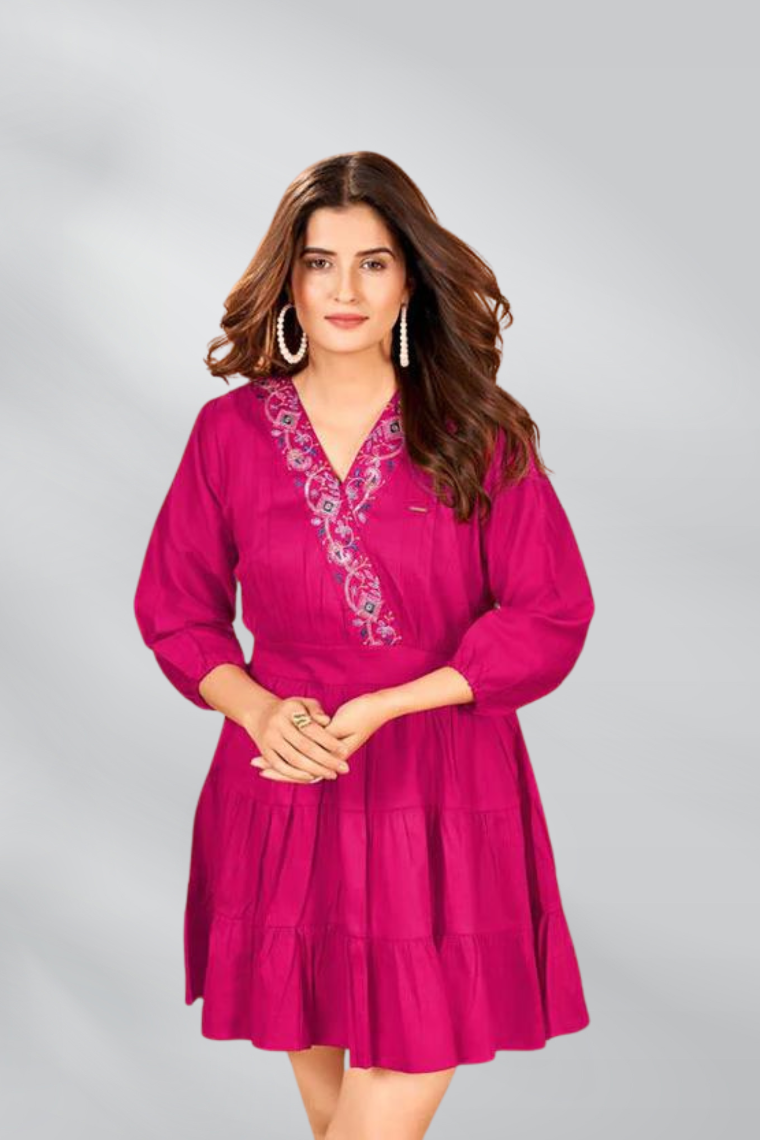 Gazi Silk V Neck Embroidered Tunics - Freyaa