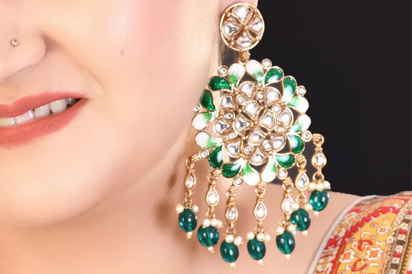 Rani Kundan Pearl Dangler Earring