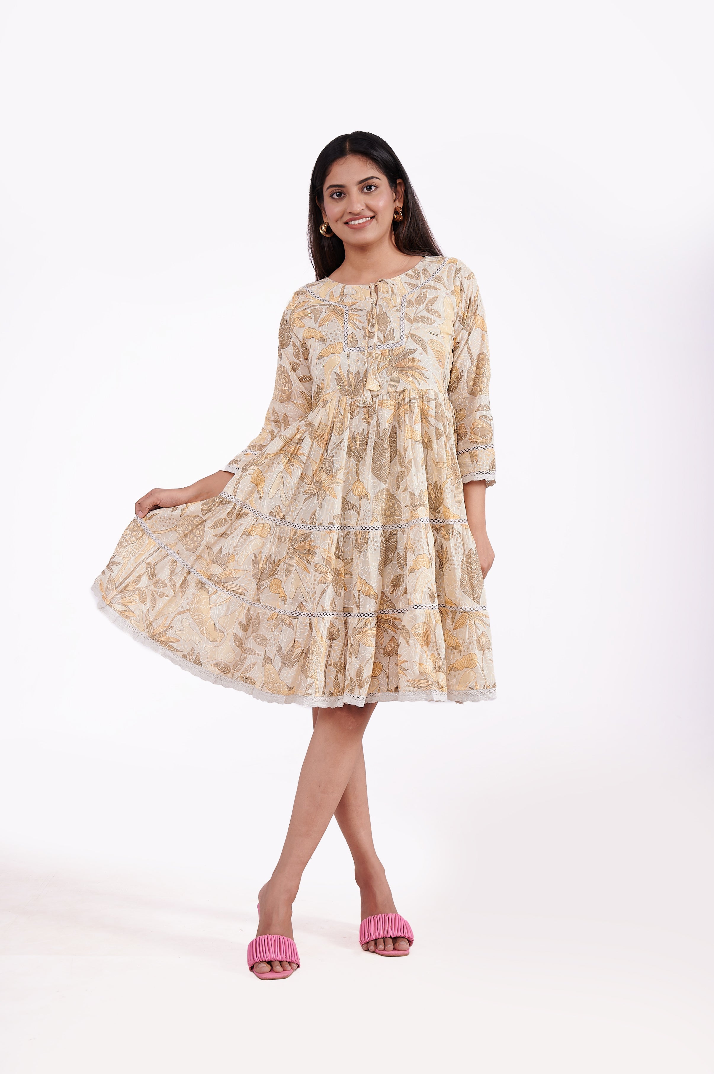 CREAM COTTON PRINTED SEQUENCE TUNICS