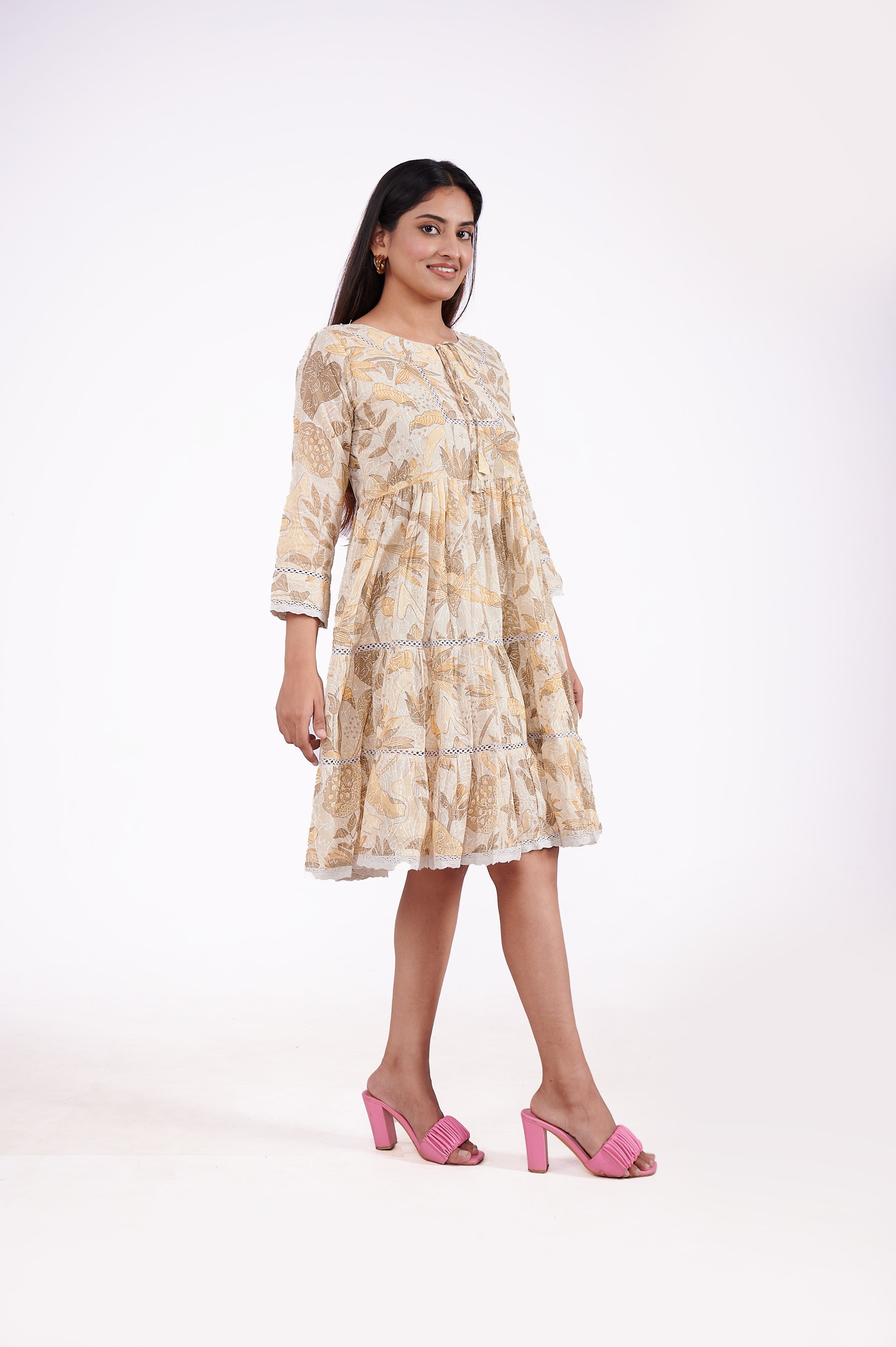 CREAM COTTON PRINTED SEQUENCE TUNICS