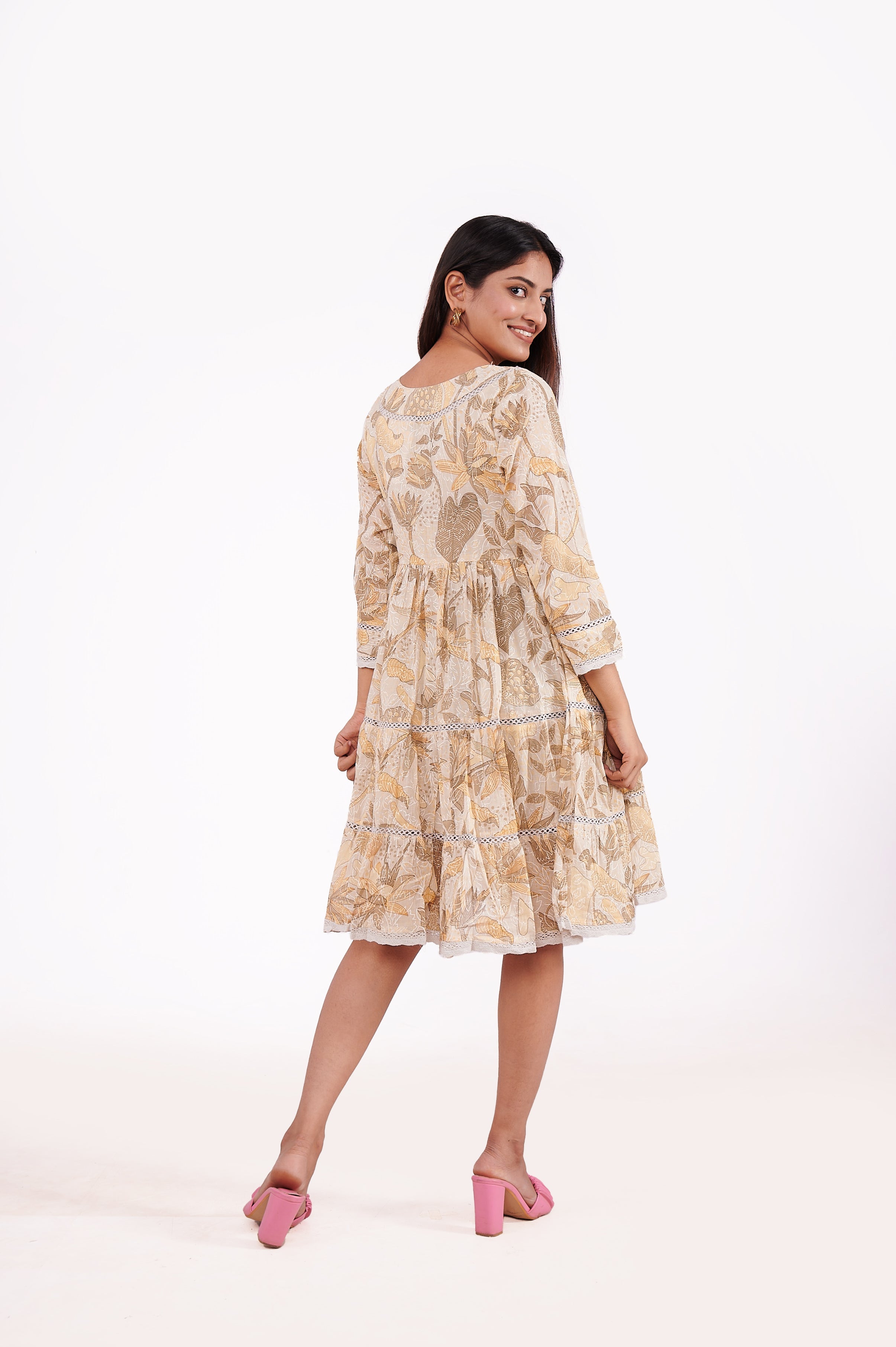 CREAM COTTON PRINTED SEQUENCE TUNICS