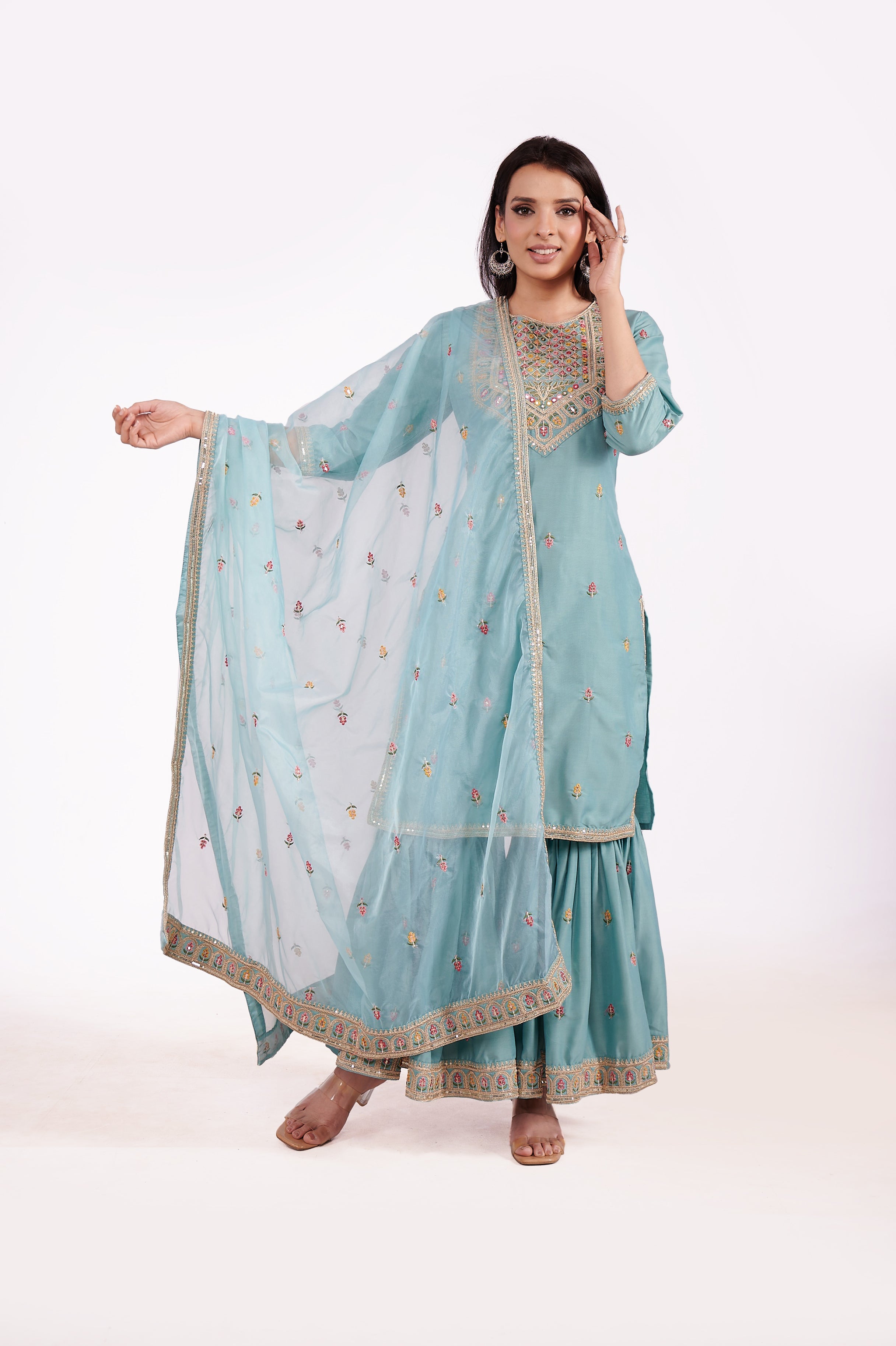 Three - piece Sharara Kurta Set 3 - Freyaa