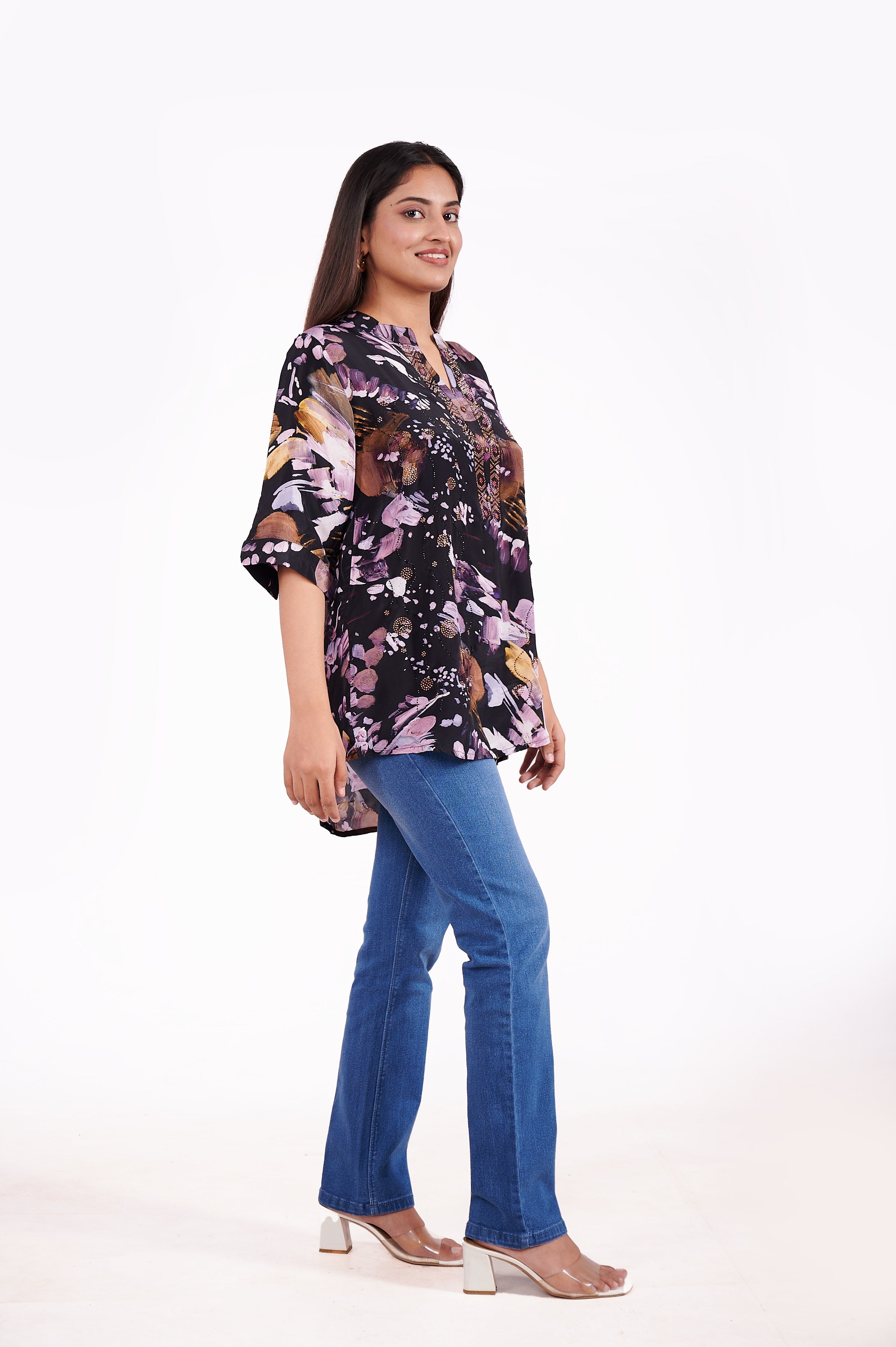 Crepe Floral Printed Tunic Top 3 - Freyaa