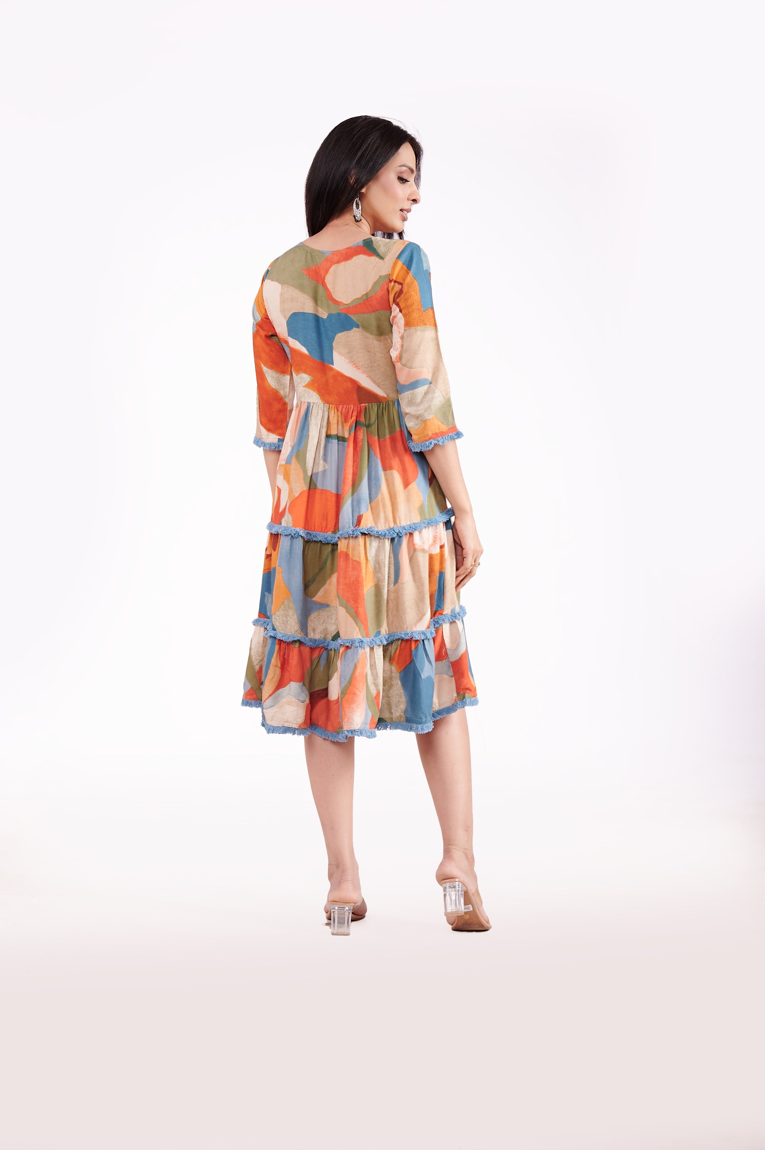 Mul Cotton Round Neck Abstract Tunic Dress