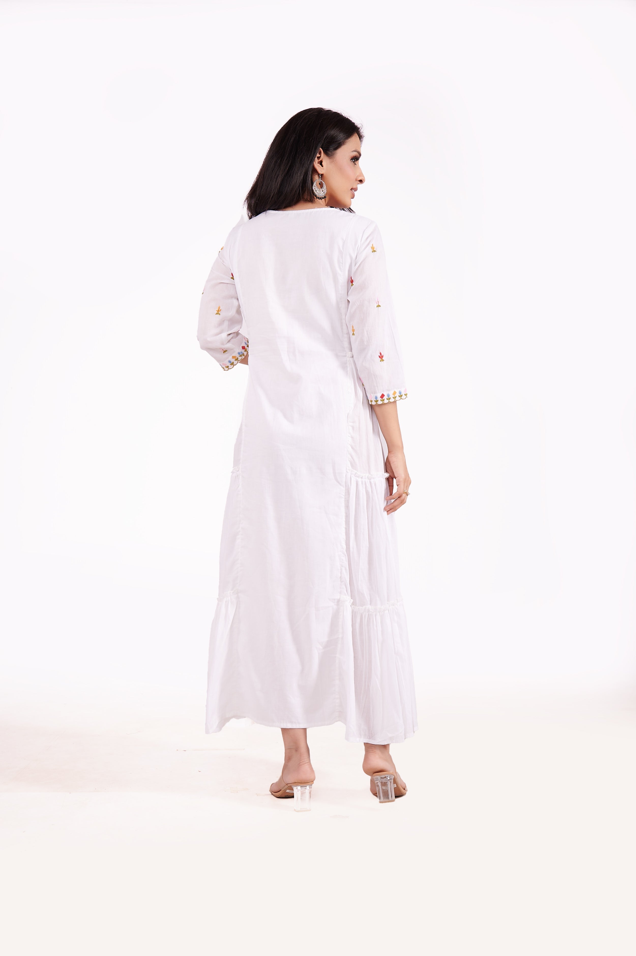 Cotton Embroidered Ankle Length Long Dress