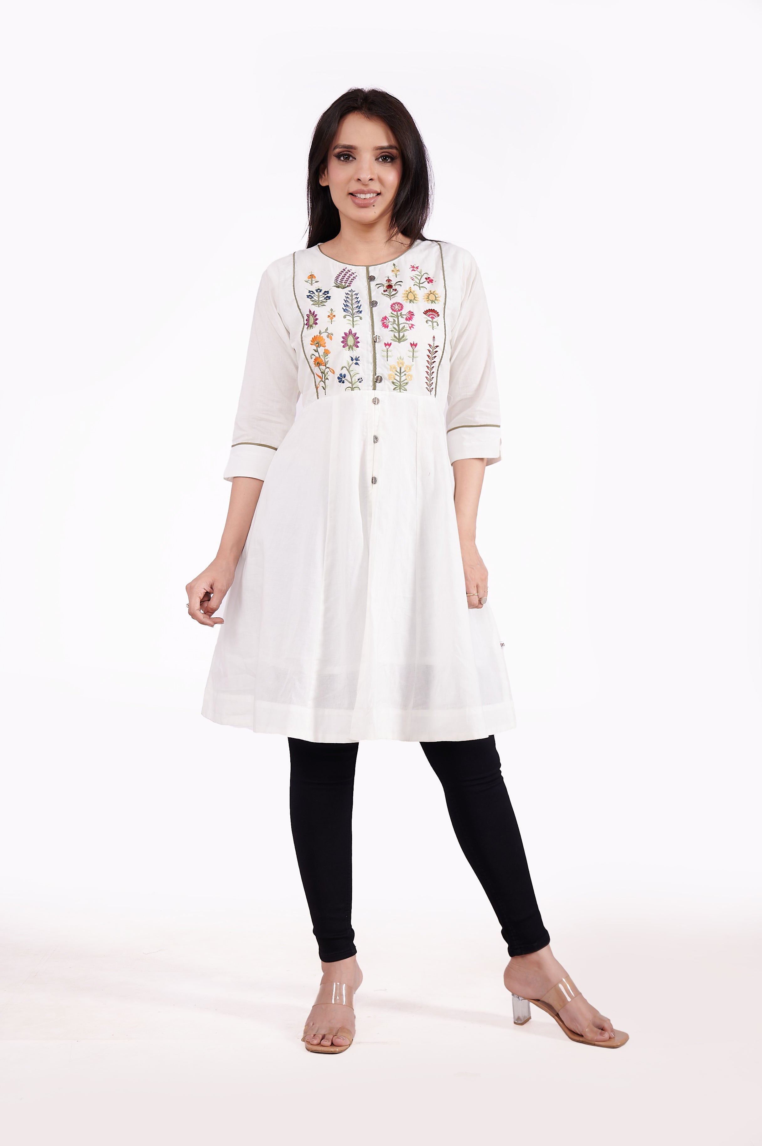 Mul Cotton A- Line Embroidered Kurti 2 - Freyaa