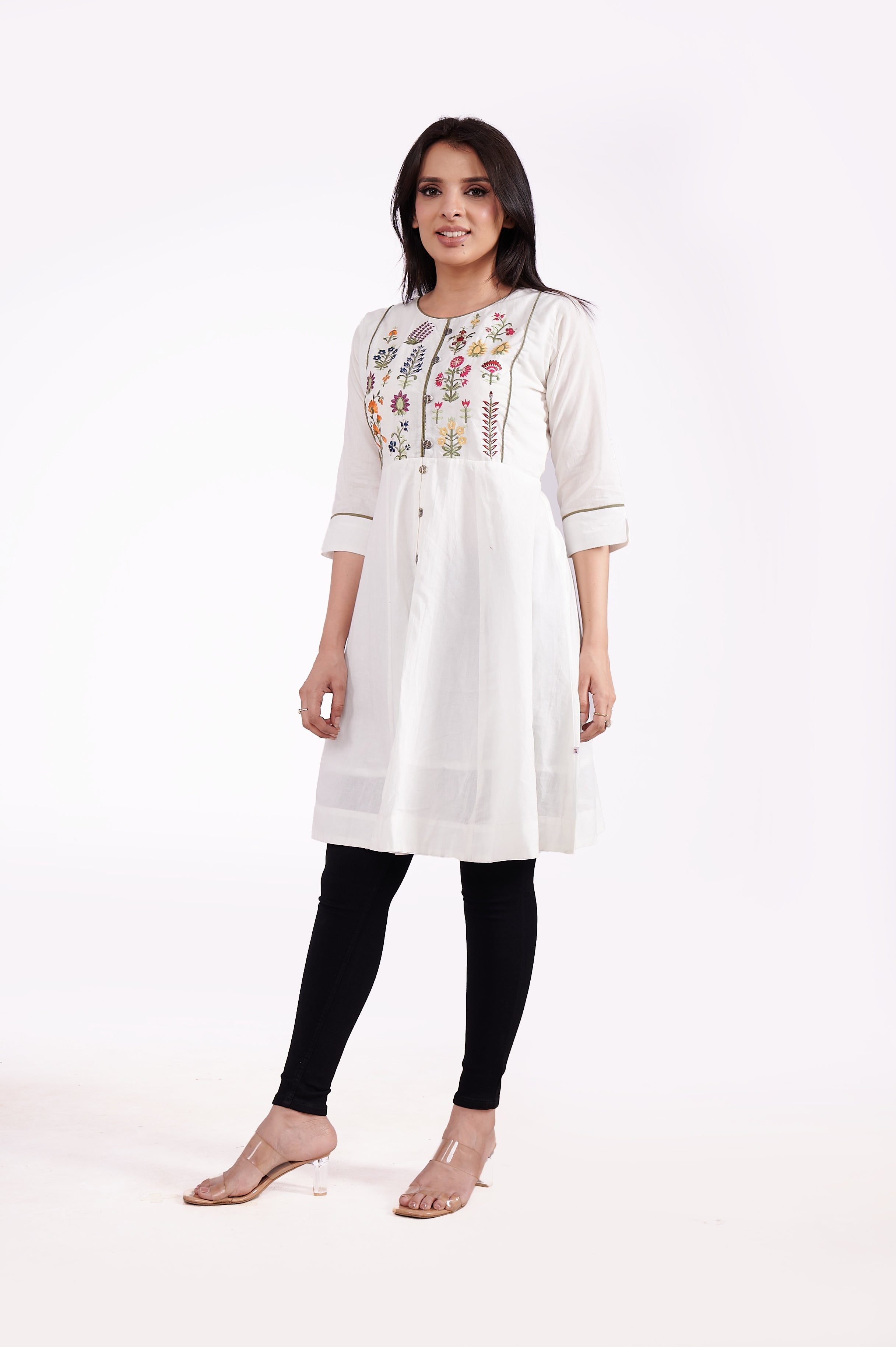 Mul Cotton A- Line Embroidered Kurti 1 - Freyaa