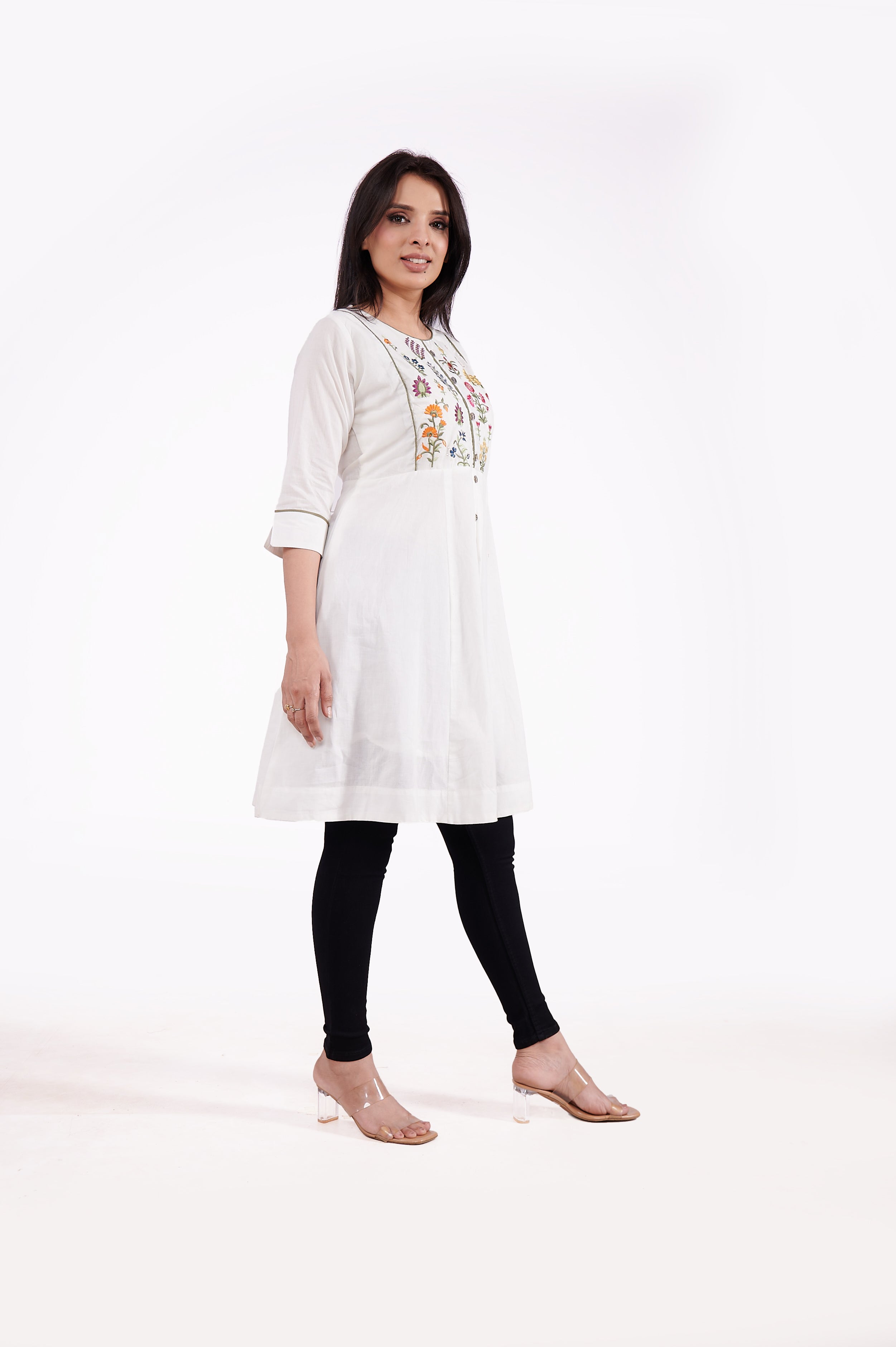 Mul Cotton A- Line Embroidered Kurti 3 - Freyaa