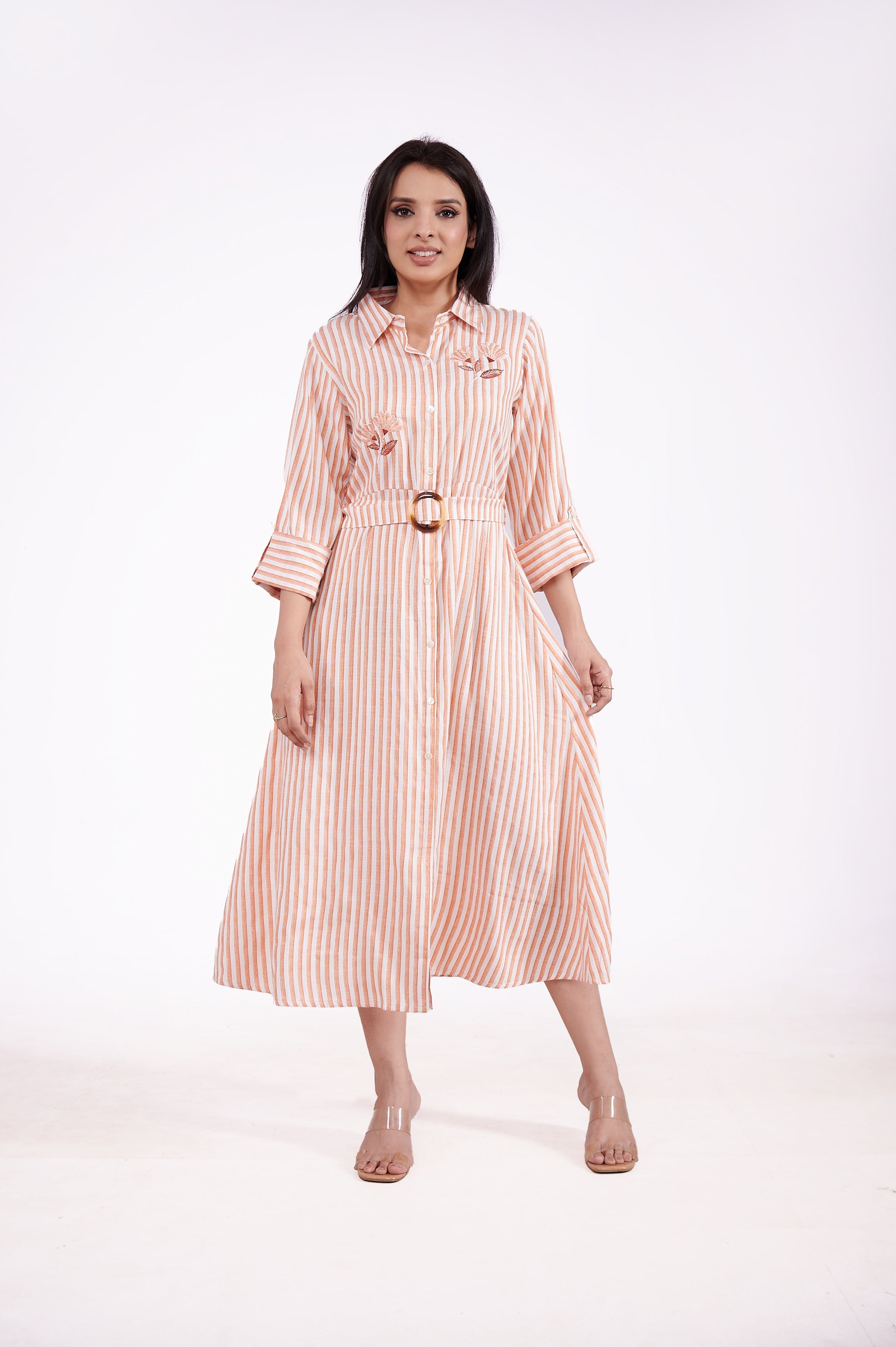 Midi Dress With Front Button And a Belt 5- Freyaa