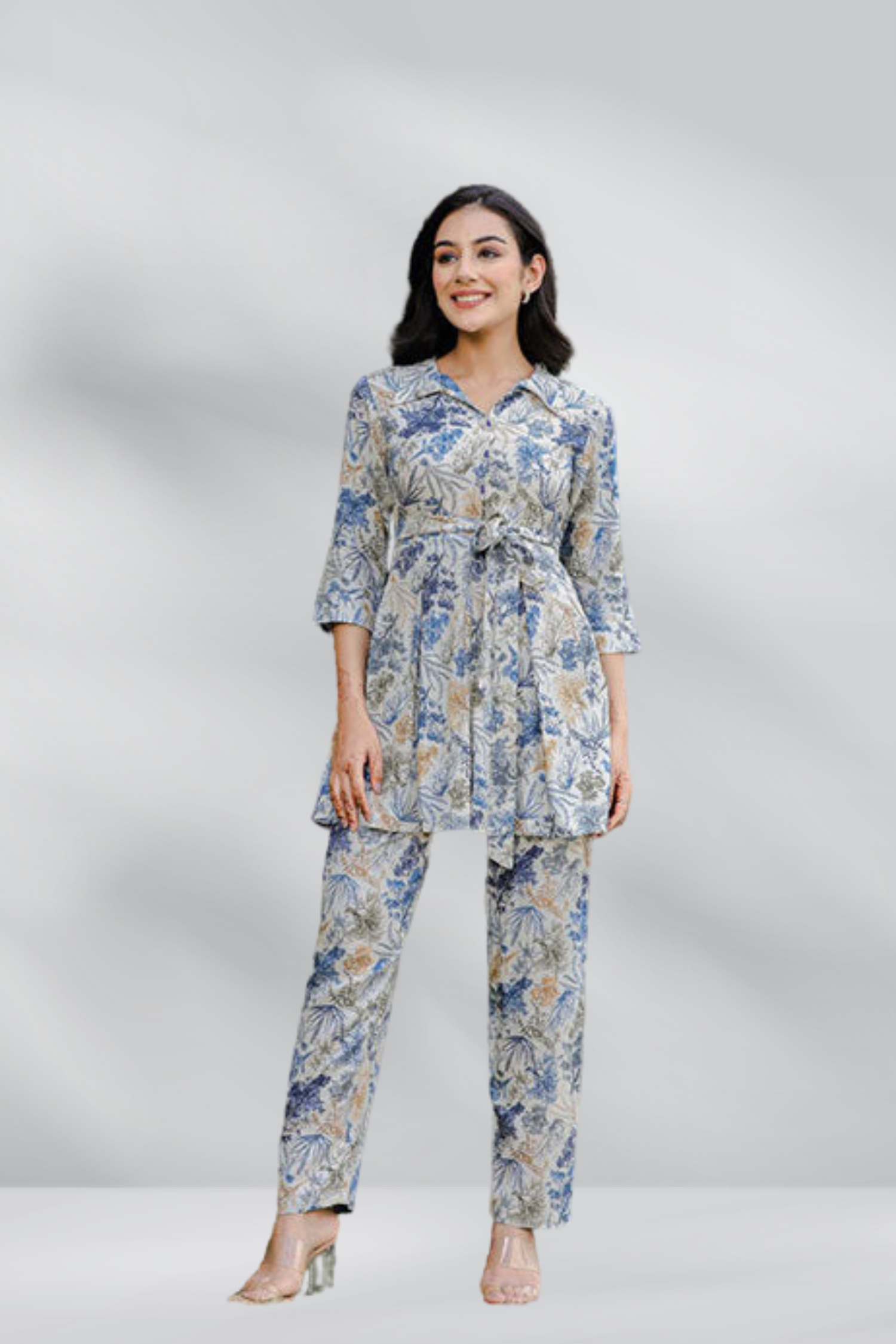 Rayon Printed Co-Ord Set with Waist Belt