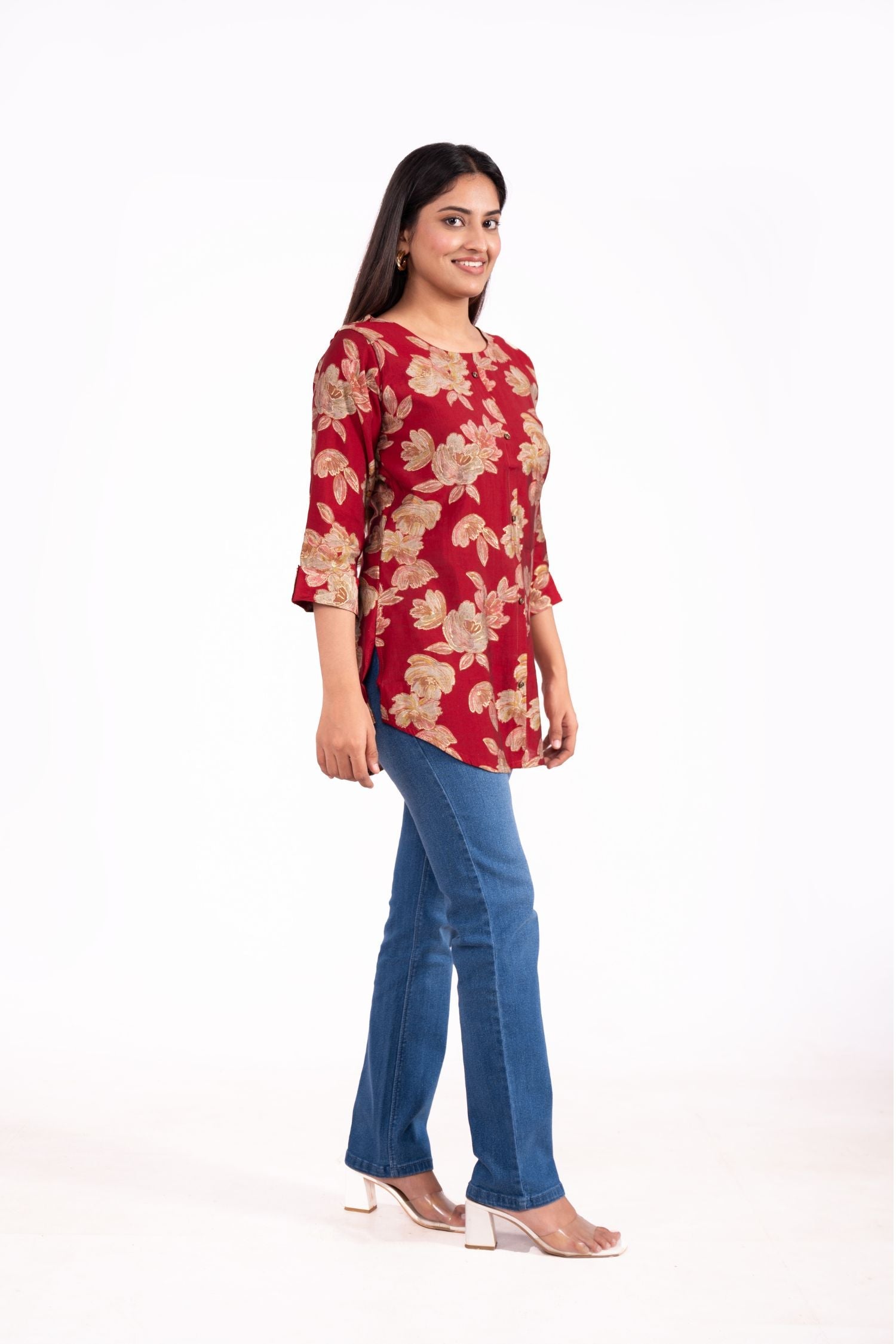 Cotton Floral Foil Printed A line tunic top