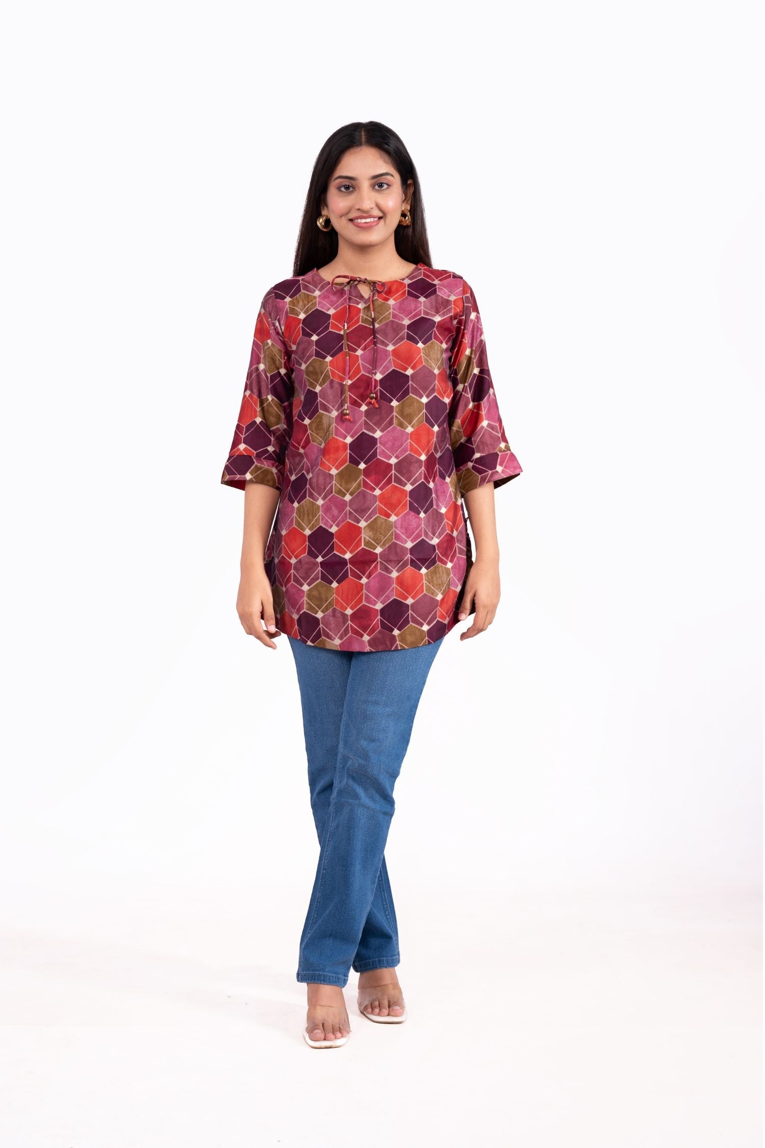 Modal Chandri hexagonal printed tunic top