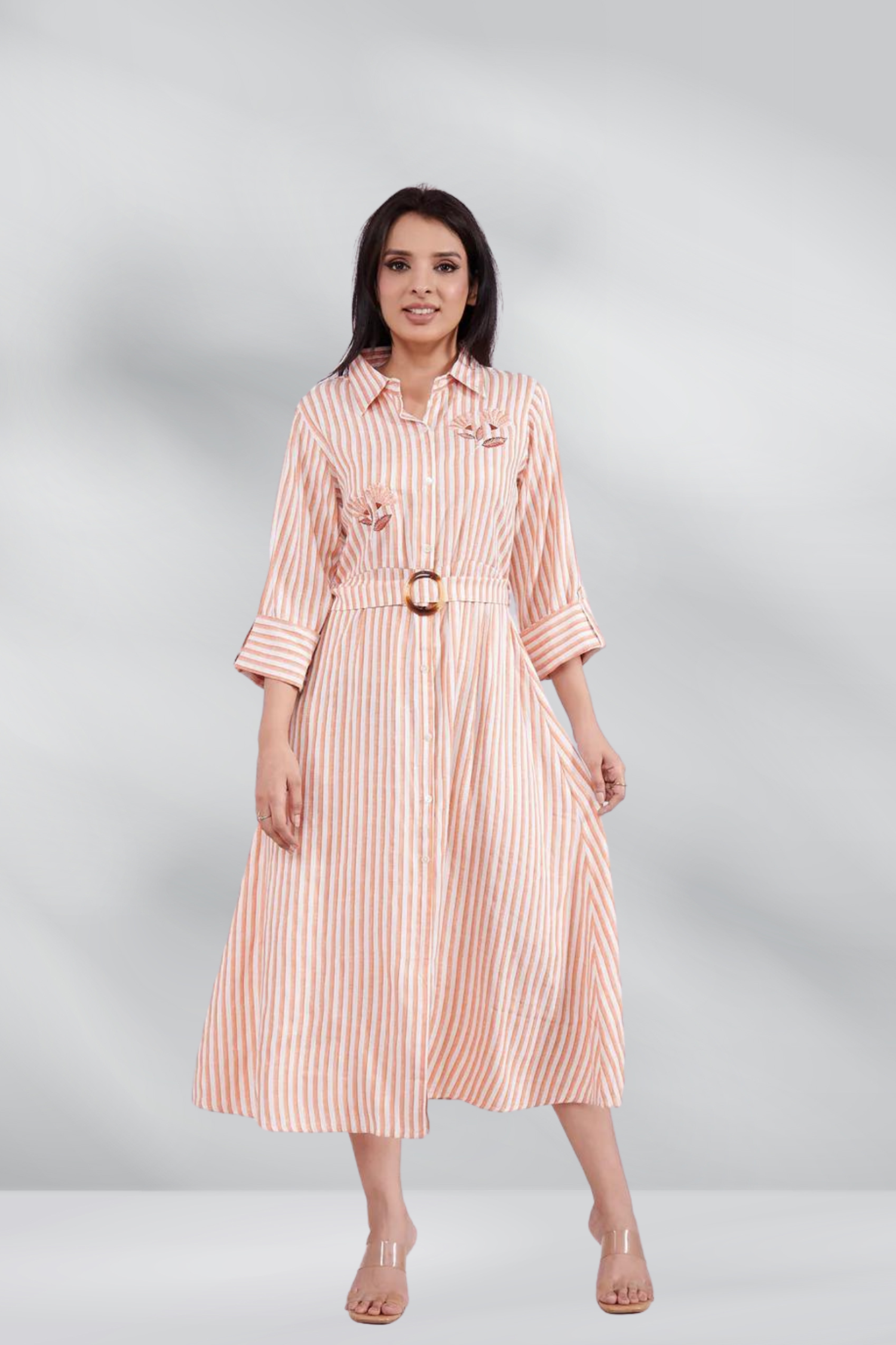 Midi Dress With Front Button And a Belt 1 - Freyaa