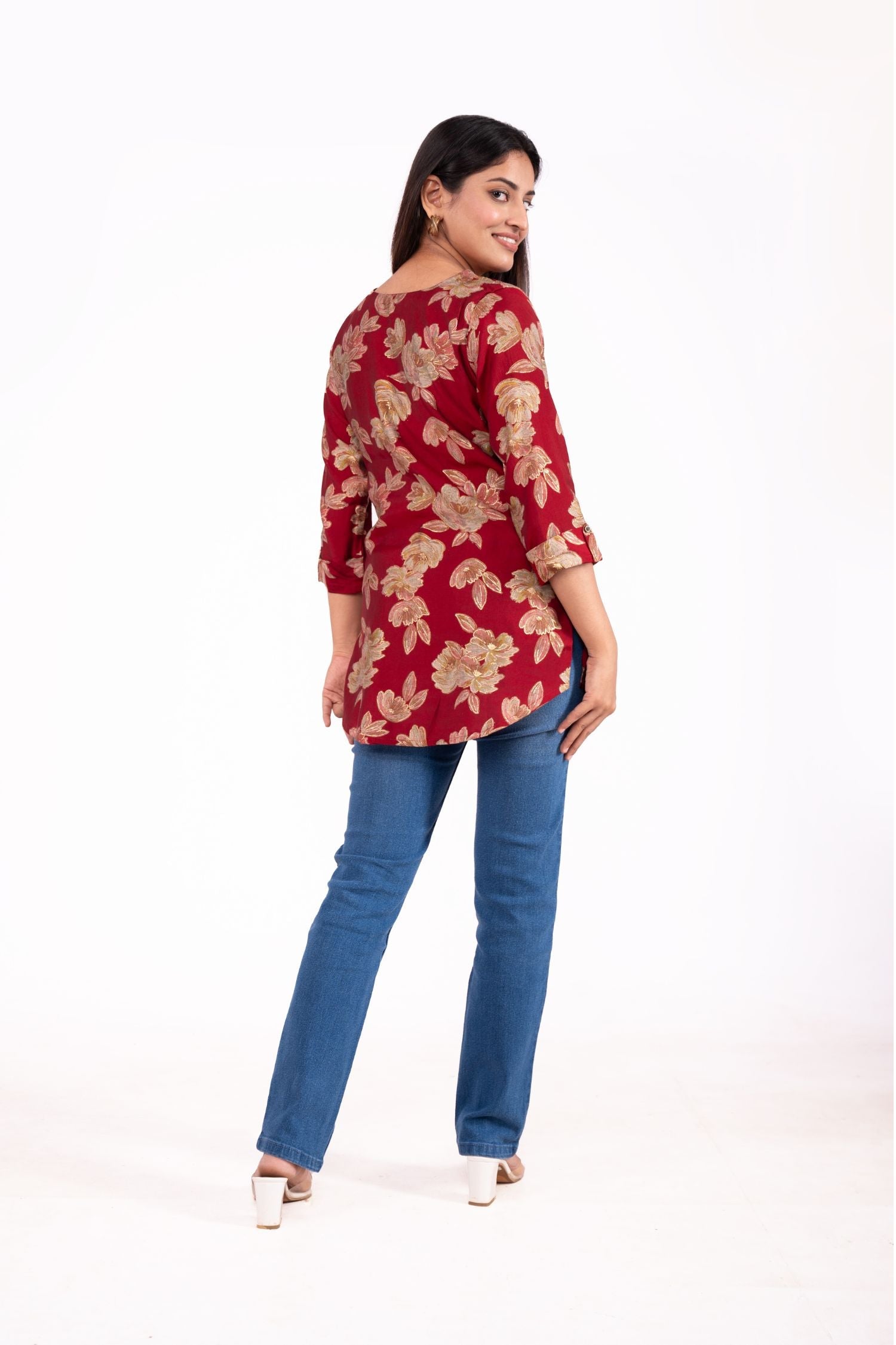 Cotton Floral Foil Printed A line tunic top