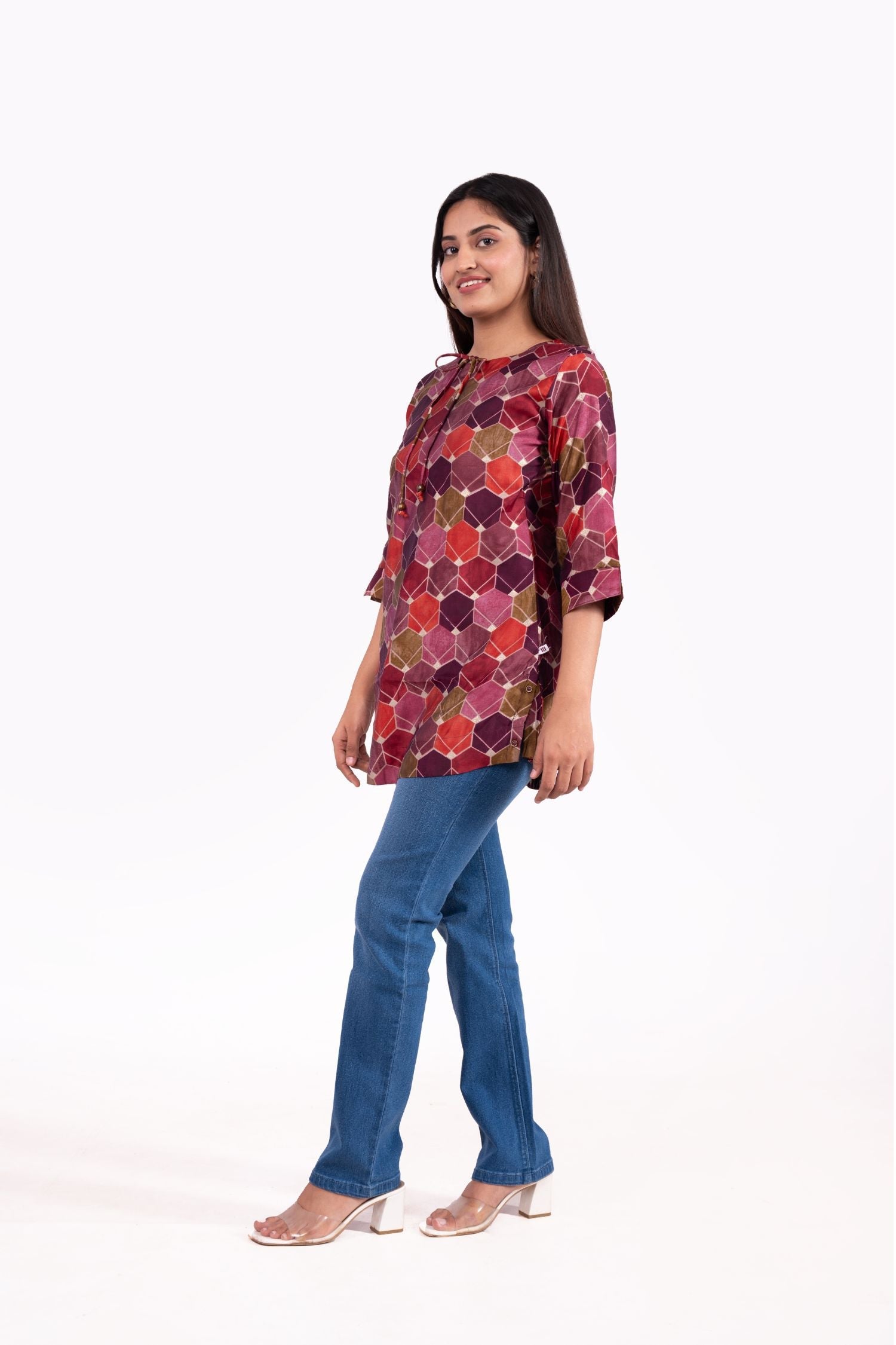 Modal Chandri hexagonal printed tunic top