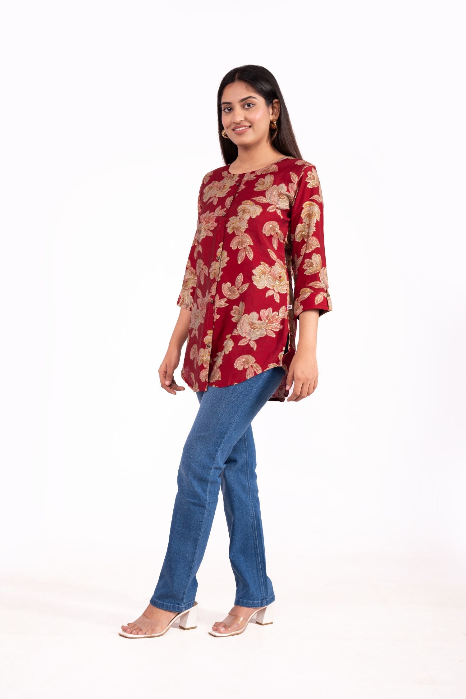 Cotton Floral Foil Printed A line tunic top