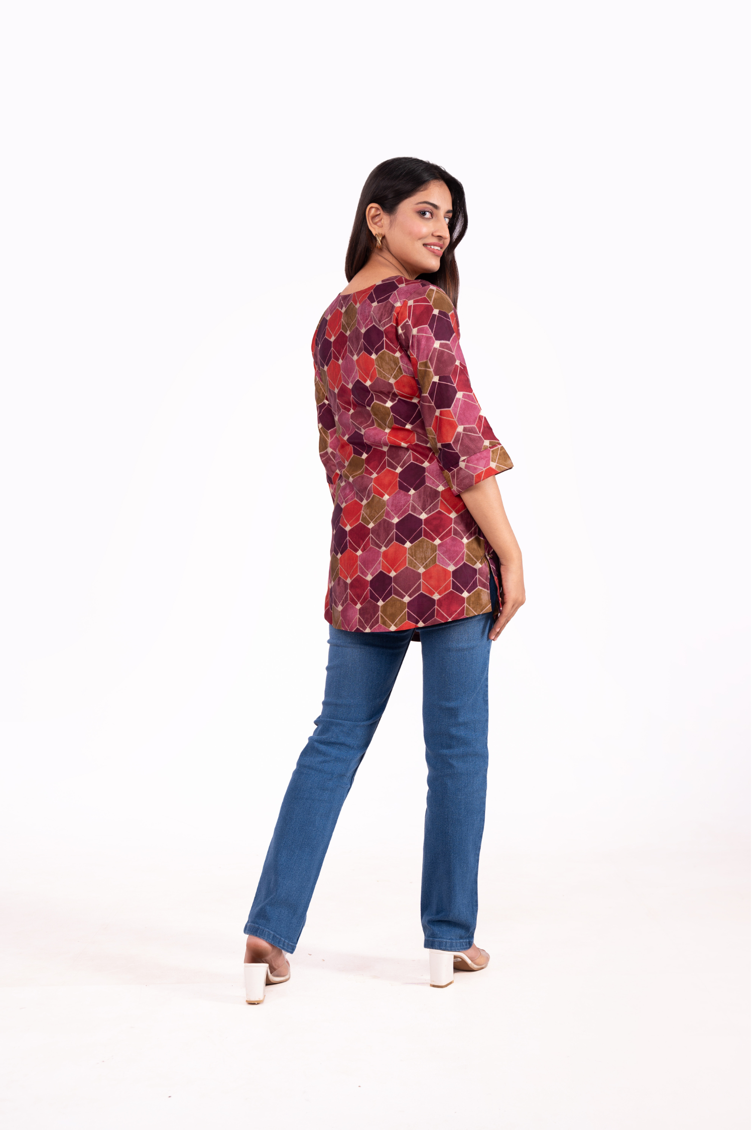 Modal Chandri hexagonal printed tunic top