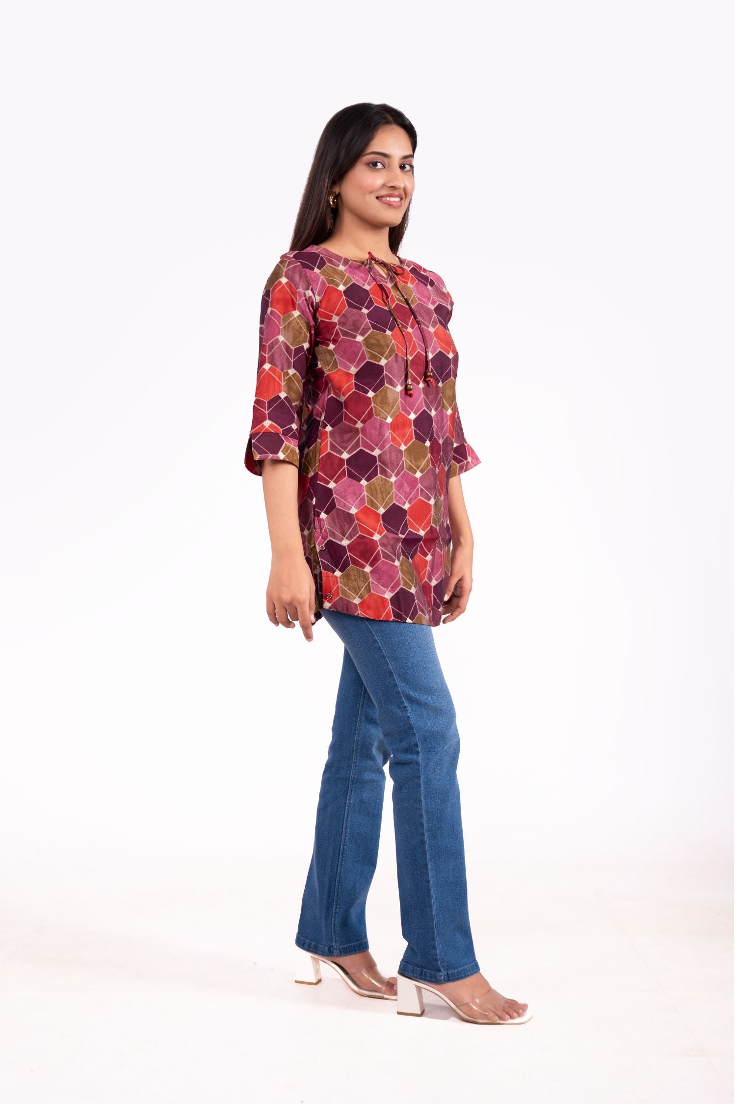 Modal Chandri hexagonal printed tunic top