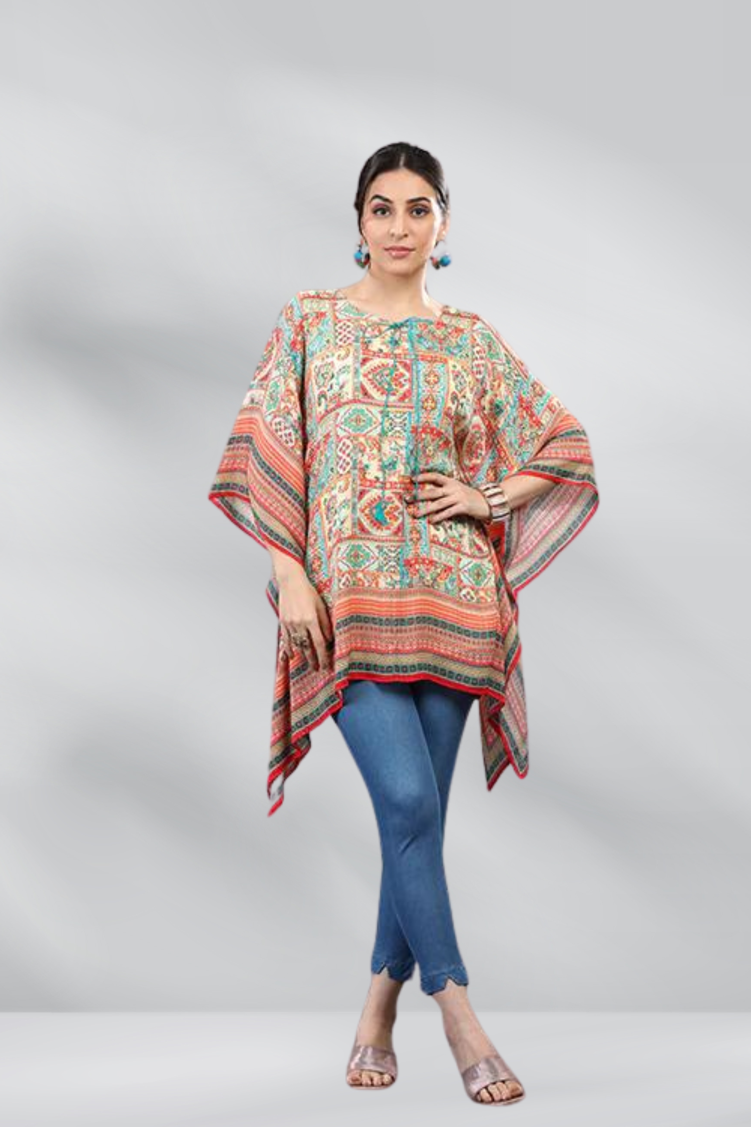 Viscose Chinon Vibrant Printed Short Kaftan