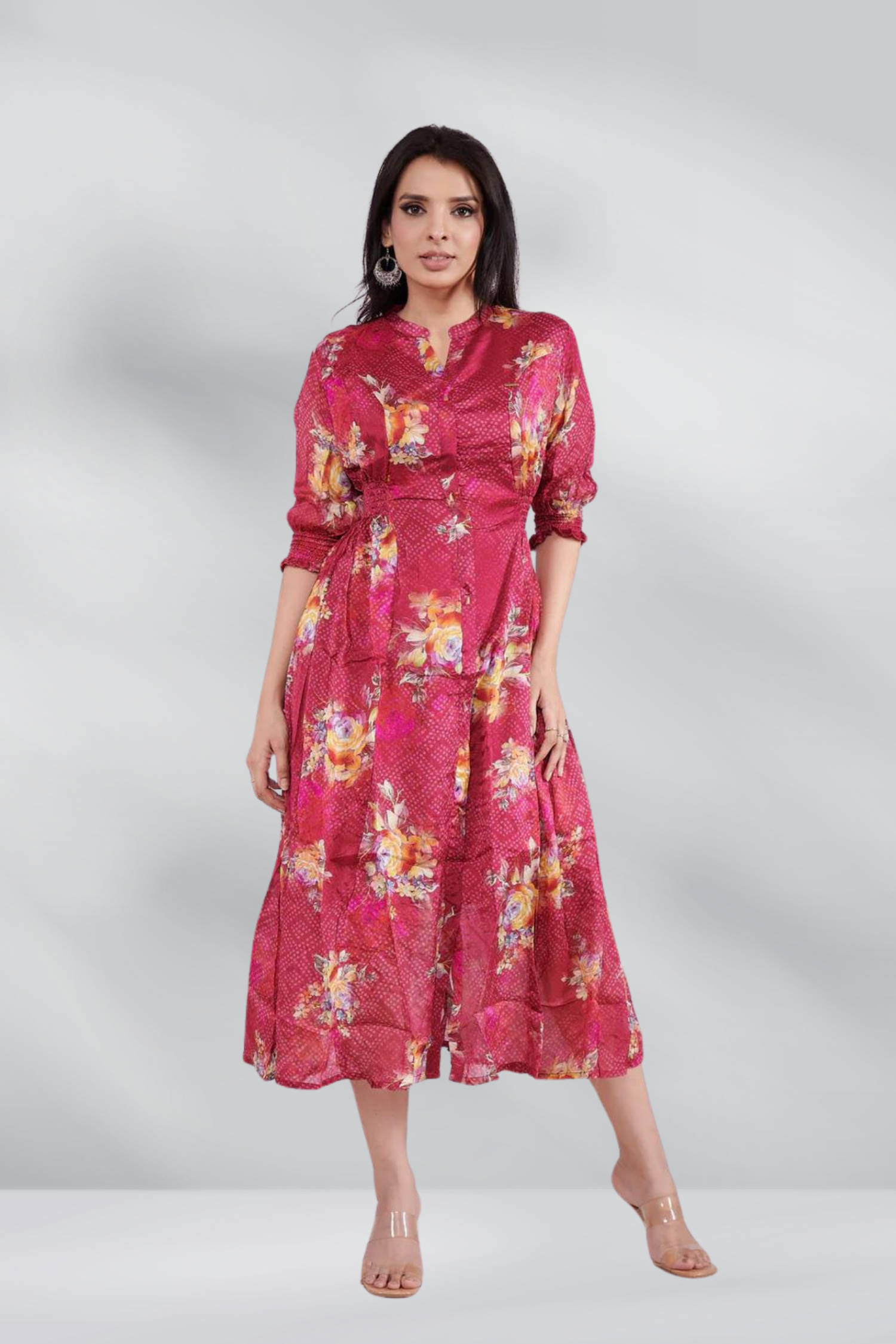 Chinon Floral Bandhini Ethnic Dress