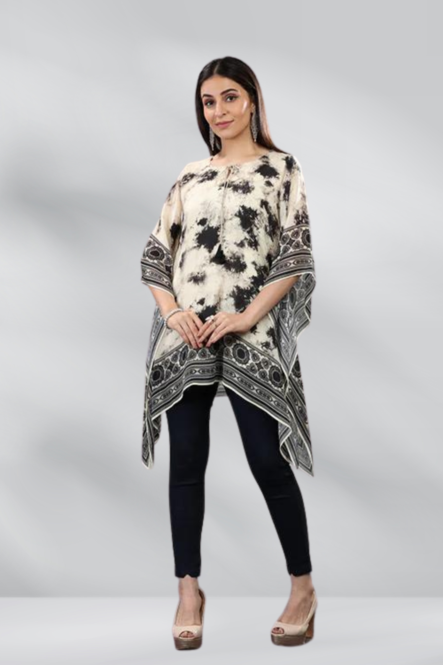 Short Kaftan with Marble Print