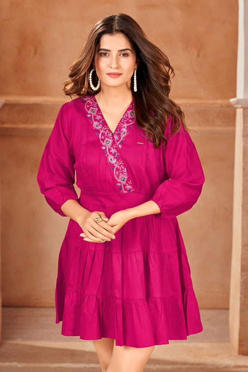 Gazi Silk V Neck Embroidered Tunics 1 - Freyaa