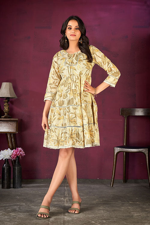 CREAM COTTON PRINTED SEQUENCE TUNICS