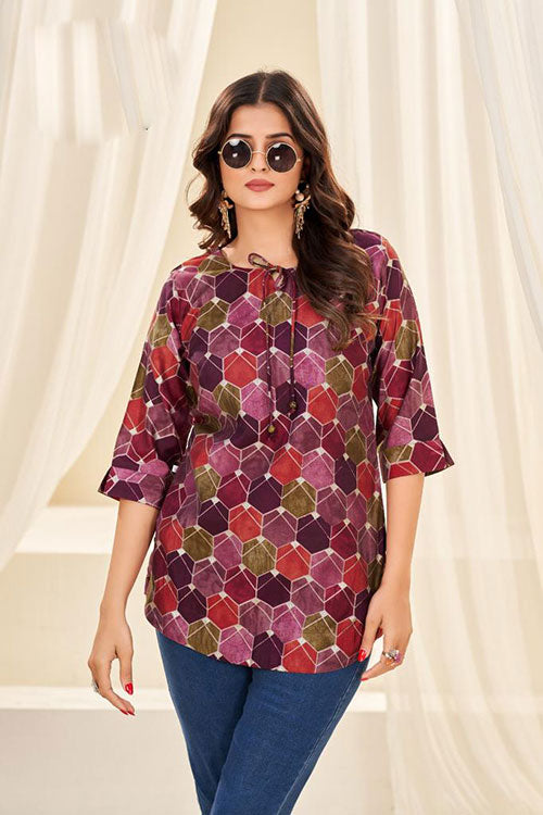 Modal Chandri hexagonal printed tunic top