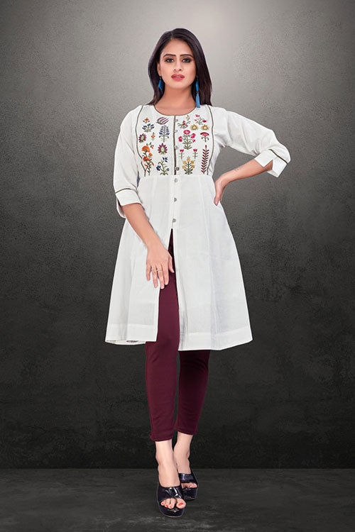 Mul Cotton A- Line Embroidered Kurti 5 - Freyaa