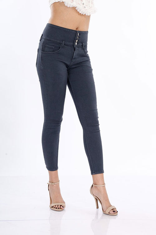 Black Hi-Wiast Jeans With 4 Buttons 3 - Freyaa