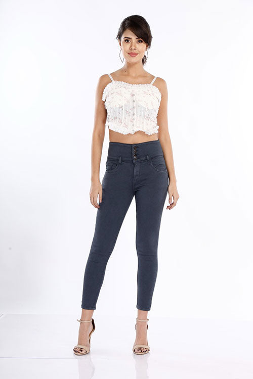 Black Hi-Wiast Jeans With 4 Buttons - Freyaa