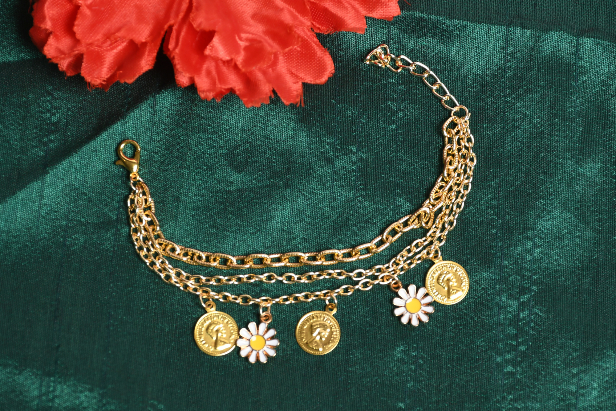 Gold Layer White Flower Bracelet - Freyaa