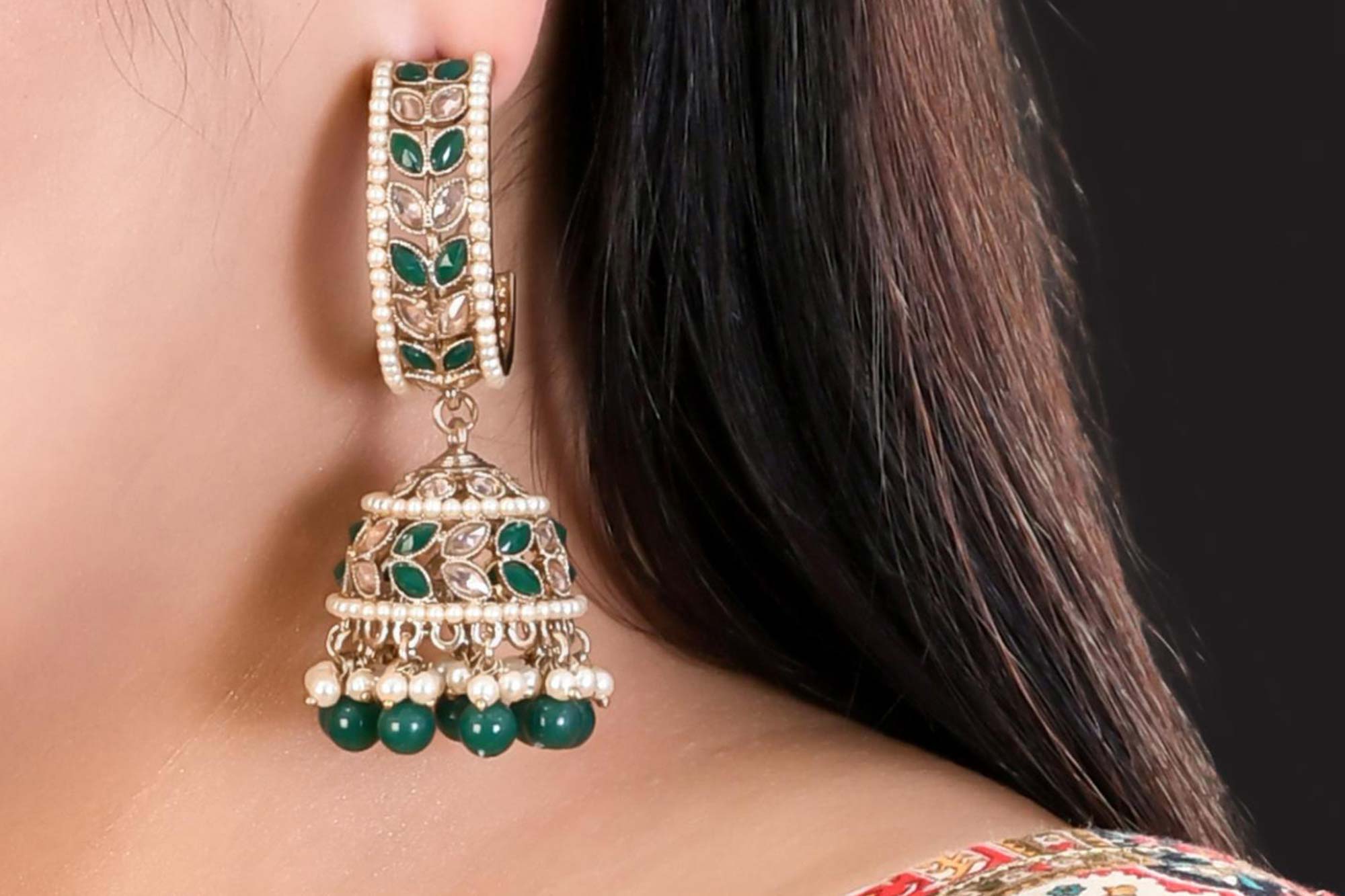 Green Jhumka Earring 1 - Freyaa